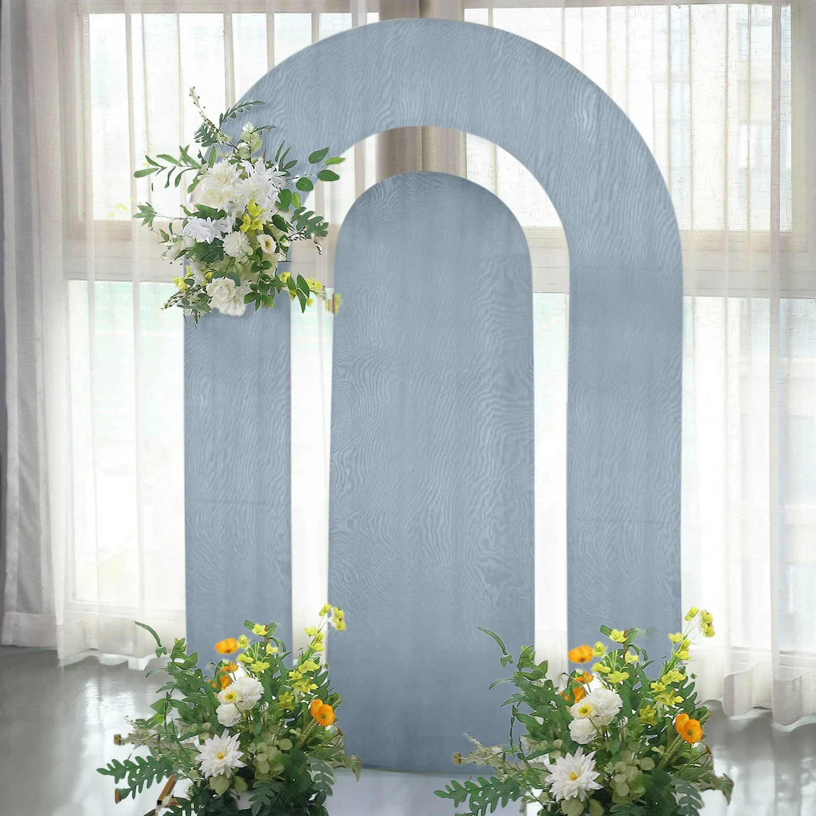 Set of 2 Dusty Blue Spandex Fitted Wedding Arch Covers for Round Top and Double Arch Chiara Backdrop Stands - 6ft,8ft - Image 7