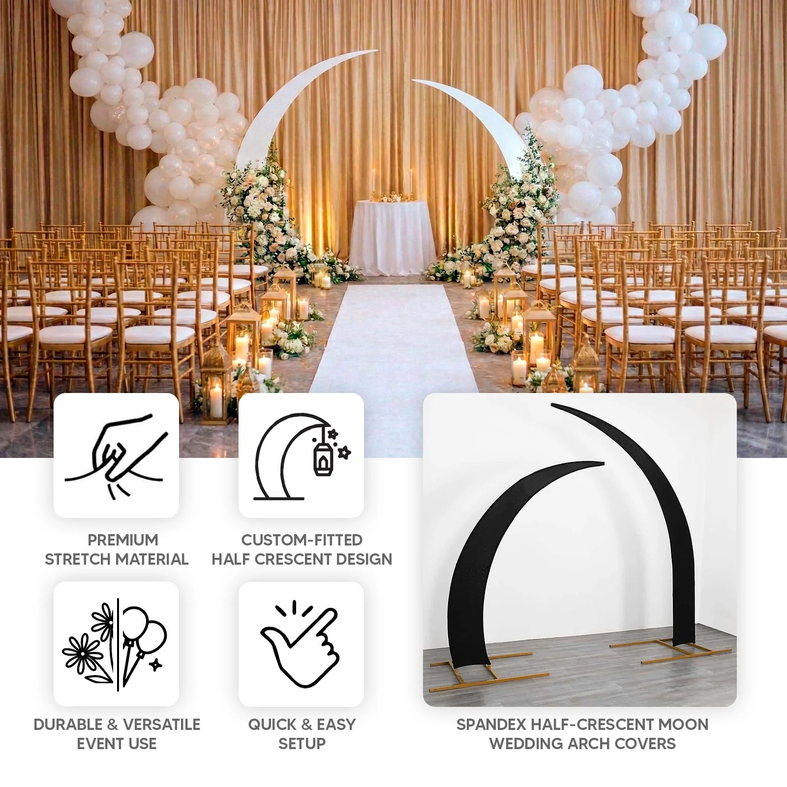 Set of 2 Dusty Blue Spandex Half Crescent Moon Wedding Arch Covers, Custom Fitted Backdrop Stand Cover for Curved Arbor Flower Balloon Frame - Image 4