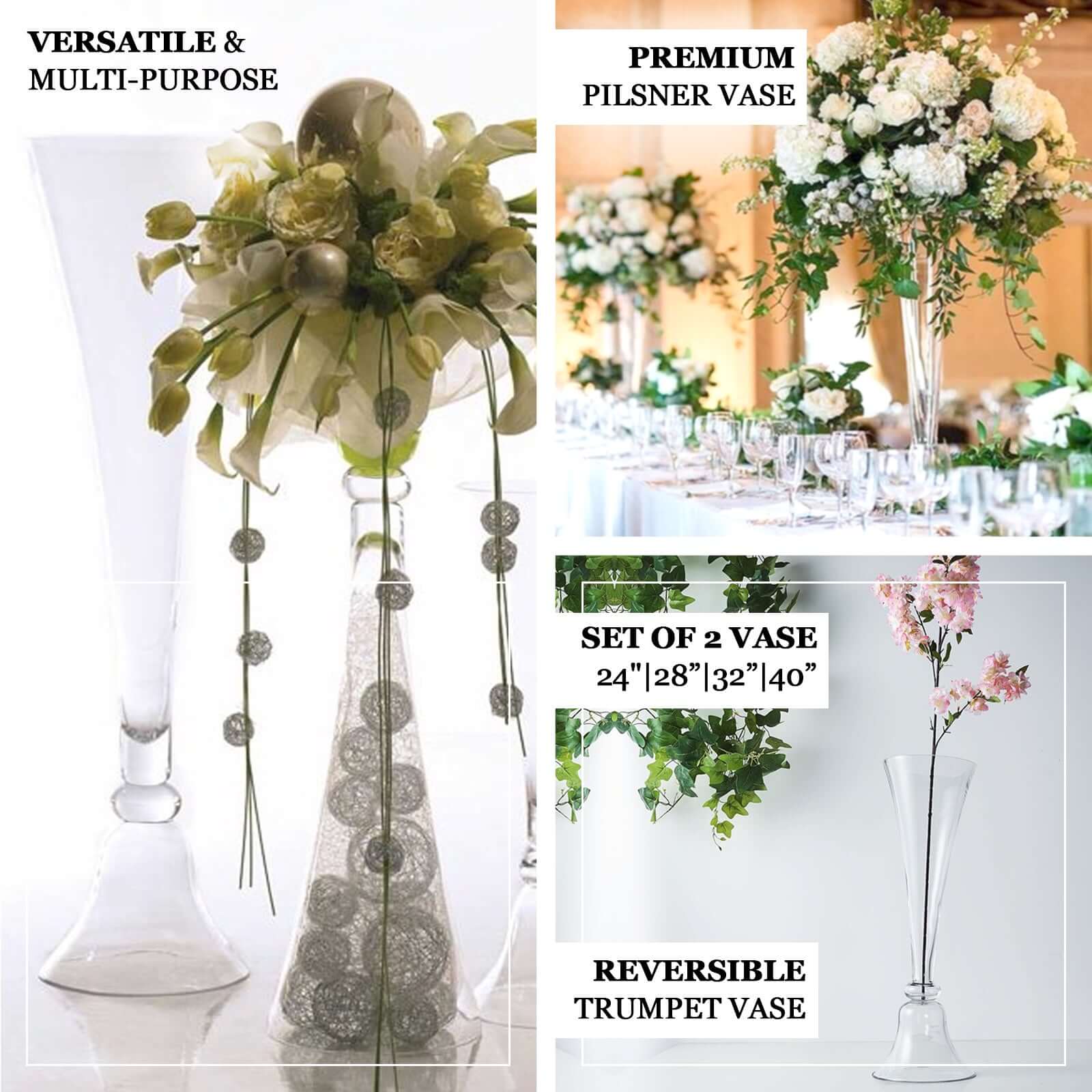 Set of 2 Glass Trumpet Vases Reversible Clarinet Design 24" Clear - Chic Wedding Floral Centerpieces - Image 4