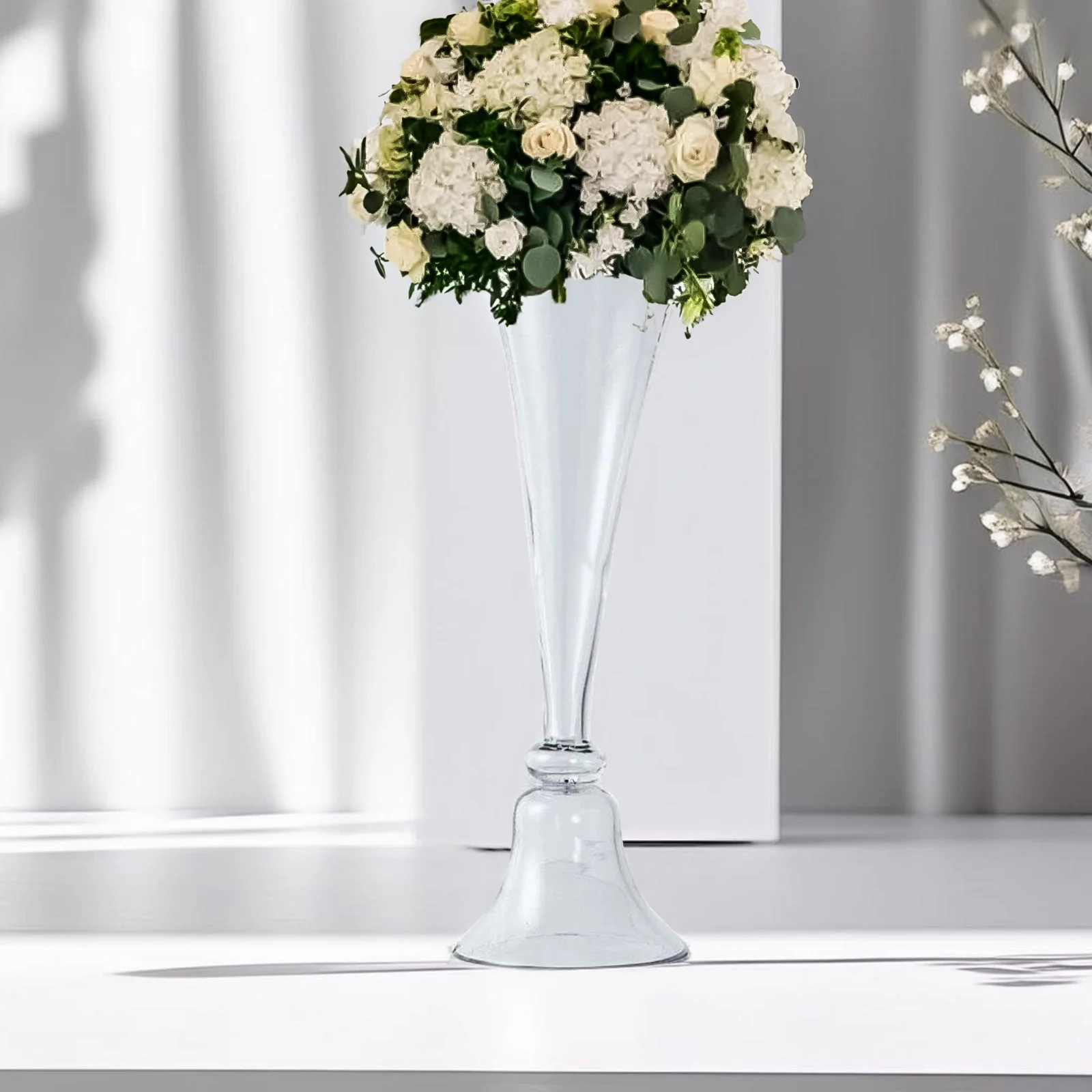 Set of 2 Glass Trumpet Vases Reversible Clarinet Style 28" Clear - Sophisticated Wedding Floral Centerpieces