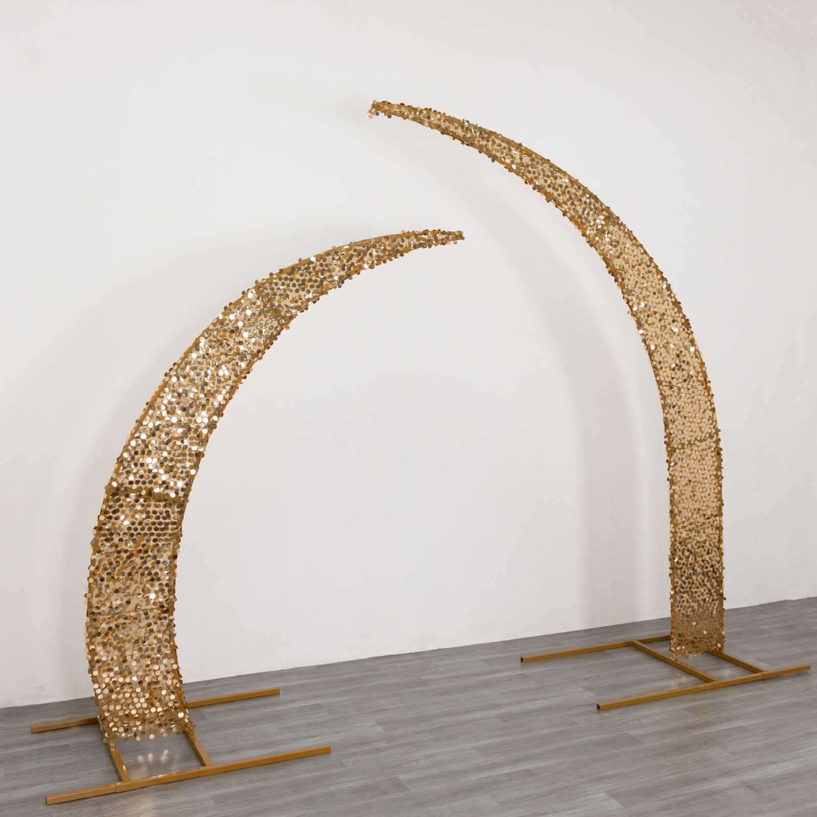 Set of 2 Gold Big Payette Sequin Wedding Arch Cover for Half Crescent Moon Backdrop Stand, Sparkly Double Sided - 6.5ft, 8ft - Image 2