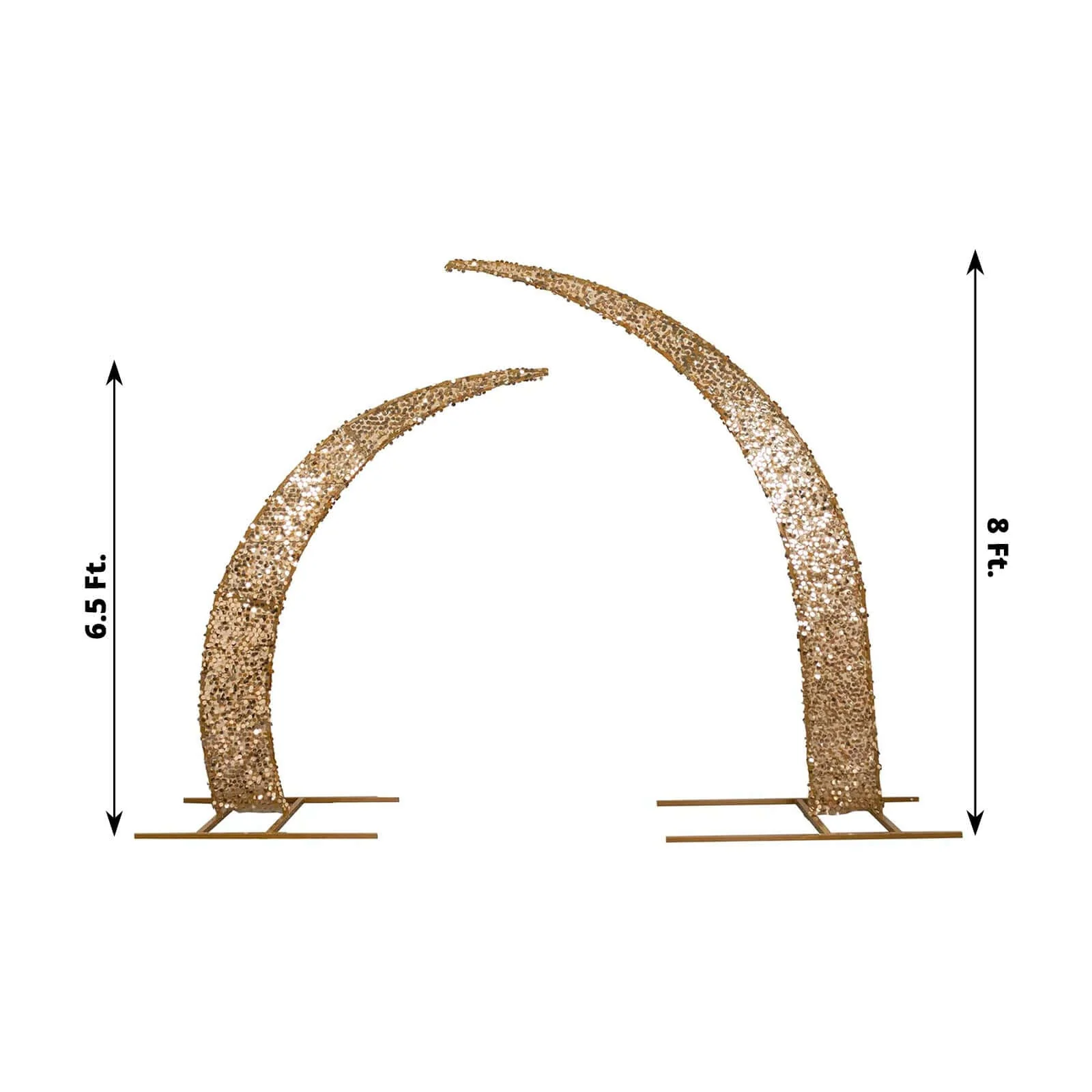Set of 2 Gold Big Payette Sequin Wedding Arch Cover for Half Crescent Moon Backdrop Stand, Sparkly Double Sided - 6.5ft, 8ft - Image 3