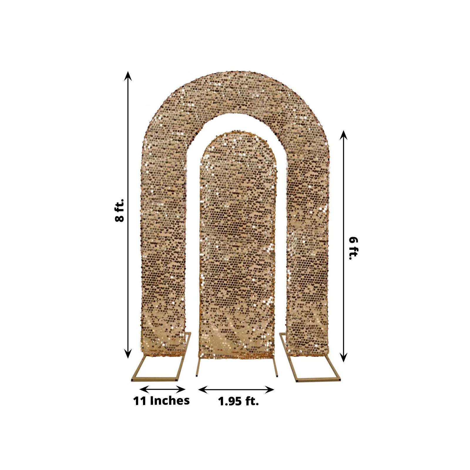 Set of 2 Gold Big Sequin Wedding Arch Covers for Round Top and Double Arch Chiara Backdrop Stands - 6ft,8ft - Image 3