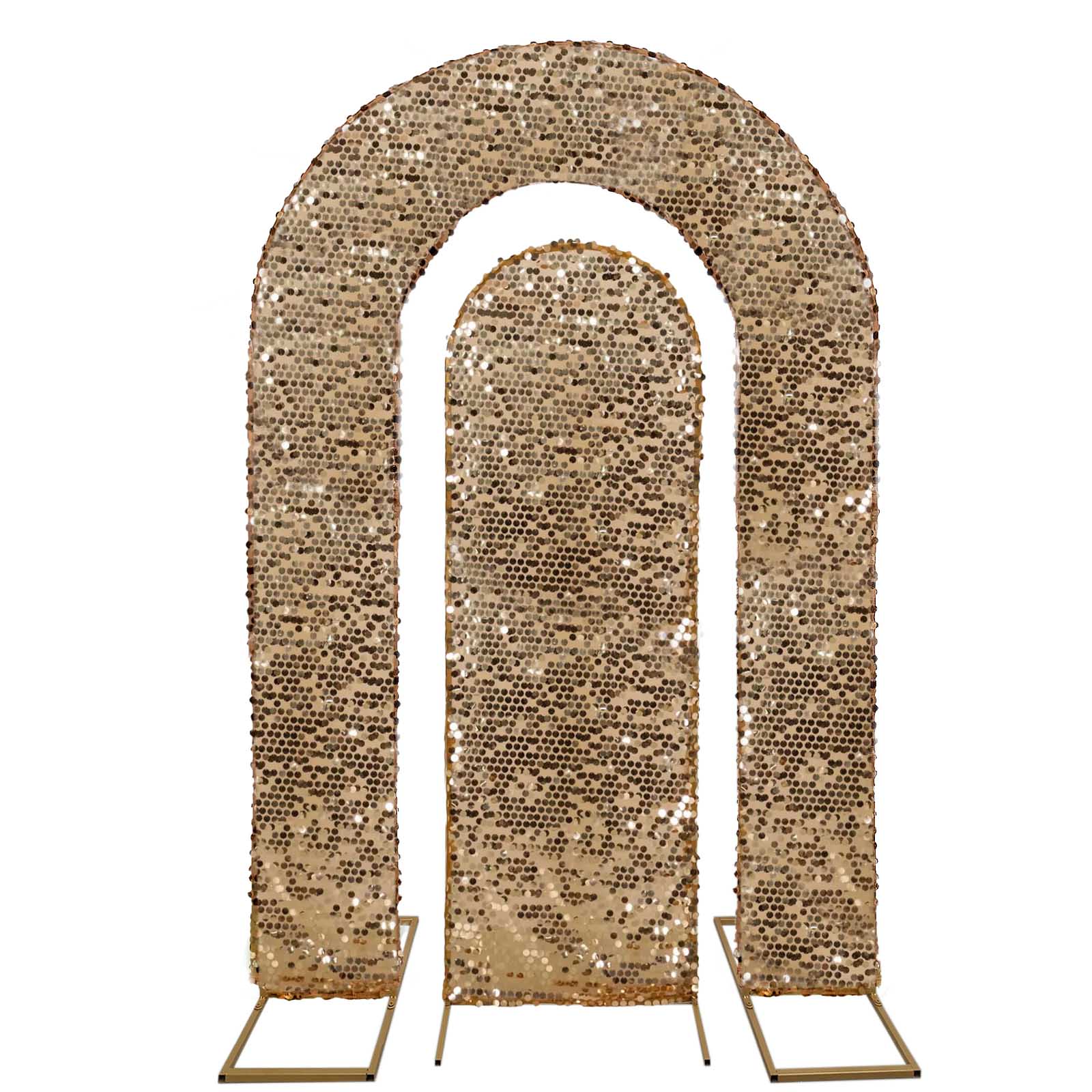 Set of 2 Gold Big Sequin Wedding Arch Covers for Round Top and Double Arch Chiara Backdrop Stands - 6ft,8ft - Image 7