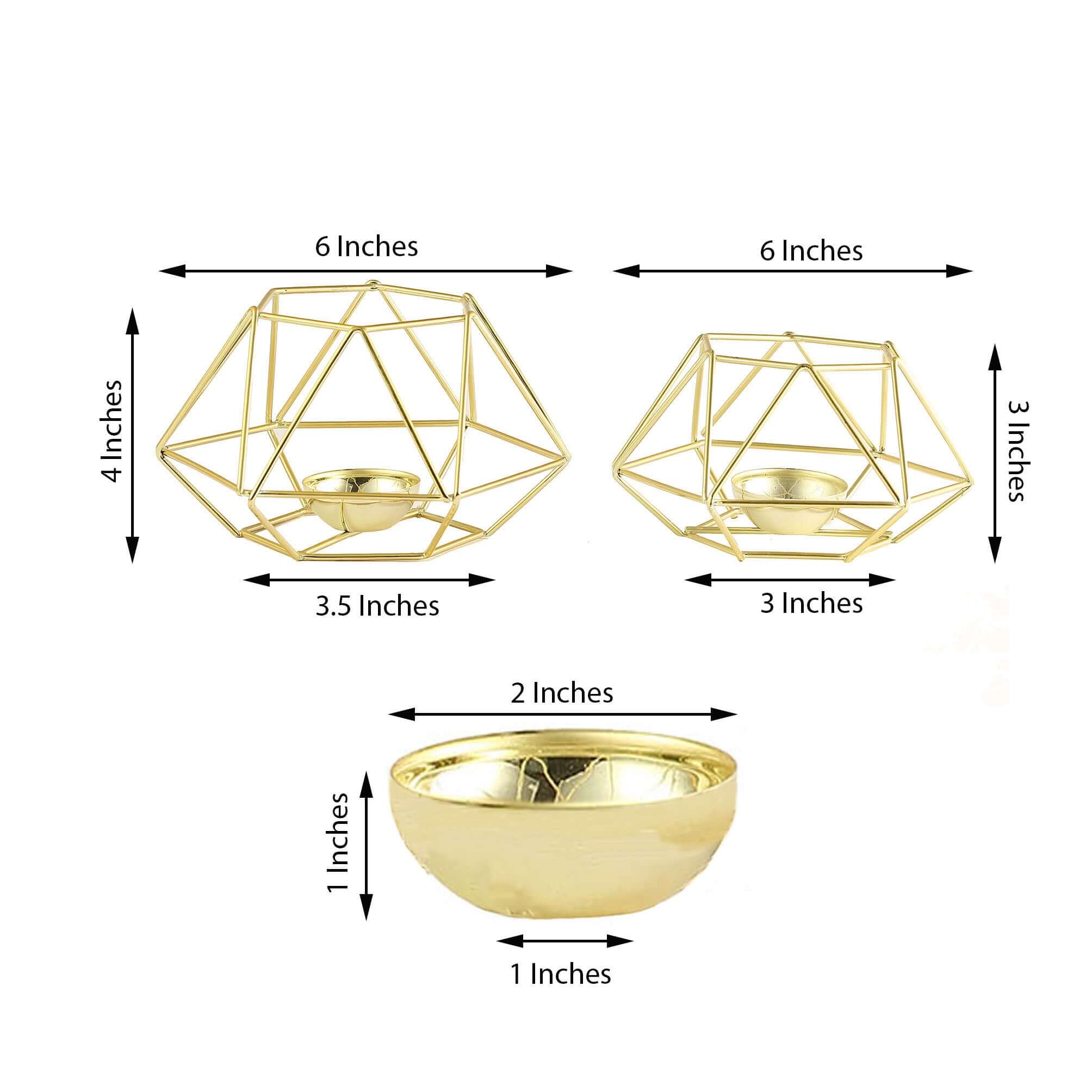 Set of 2 Gold Metal Candle Holders 4"x3" Hexagon Geometric Design - Stylish Table Centerpieces for Weddings & Events - Image 3