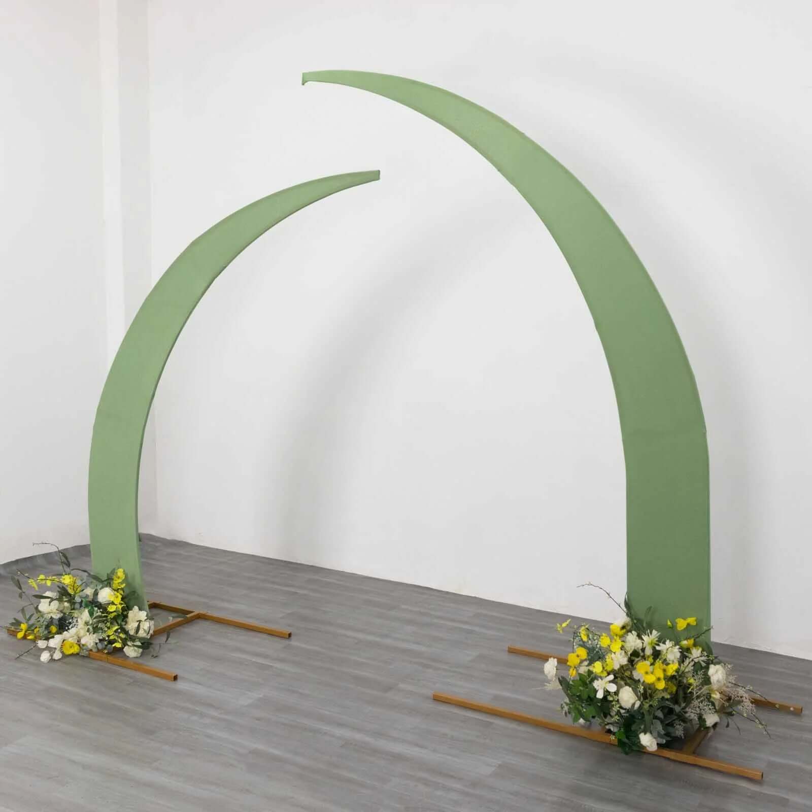 Set of 2 Sage Green Spandex Half Crescent Moon Wedding Arch Covers, Custom Fitted Backdrop Stand Cover for Curved Arbor Flower Balloon Frame - Image 2
