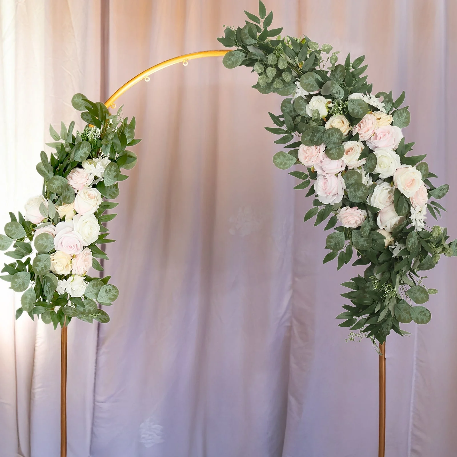 Set of 2 Silk Rose Floral Swag Wedding Arch Decor in Cream Blush with Eucalyptus Leaves, Large Artificial Flower Arrangement Garlands - 24",42" - Image 8