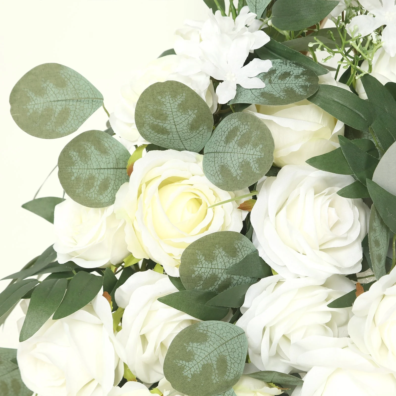 Set of 2 Silk Rose Floral Swag Wedding Arch Decor in White with Eucalyptus Leaves, Large Artificial Flower Arrangement Garlands - 24",42" - Image 6