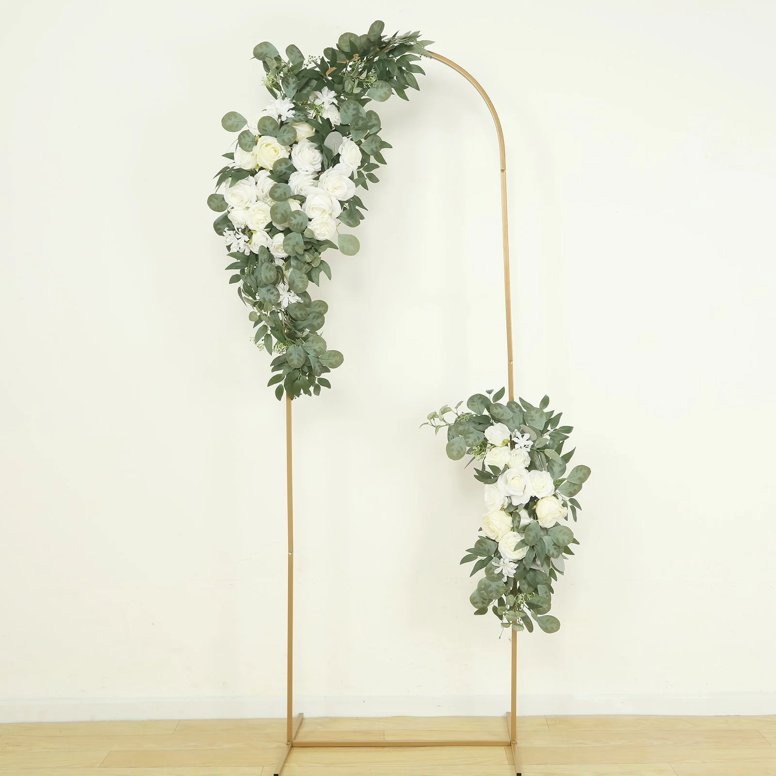 Set of 2 Silk Rose Floral Swag Wedding Arch Decor in White with Eucalyptus Leaves, Large Artificial Flower Arrangement Garlands - 24",42" - Image 7
