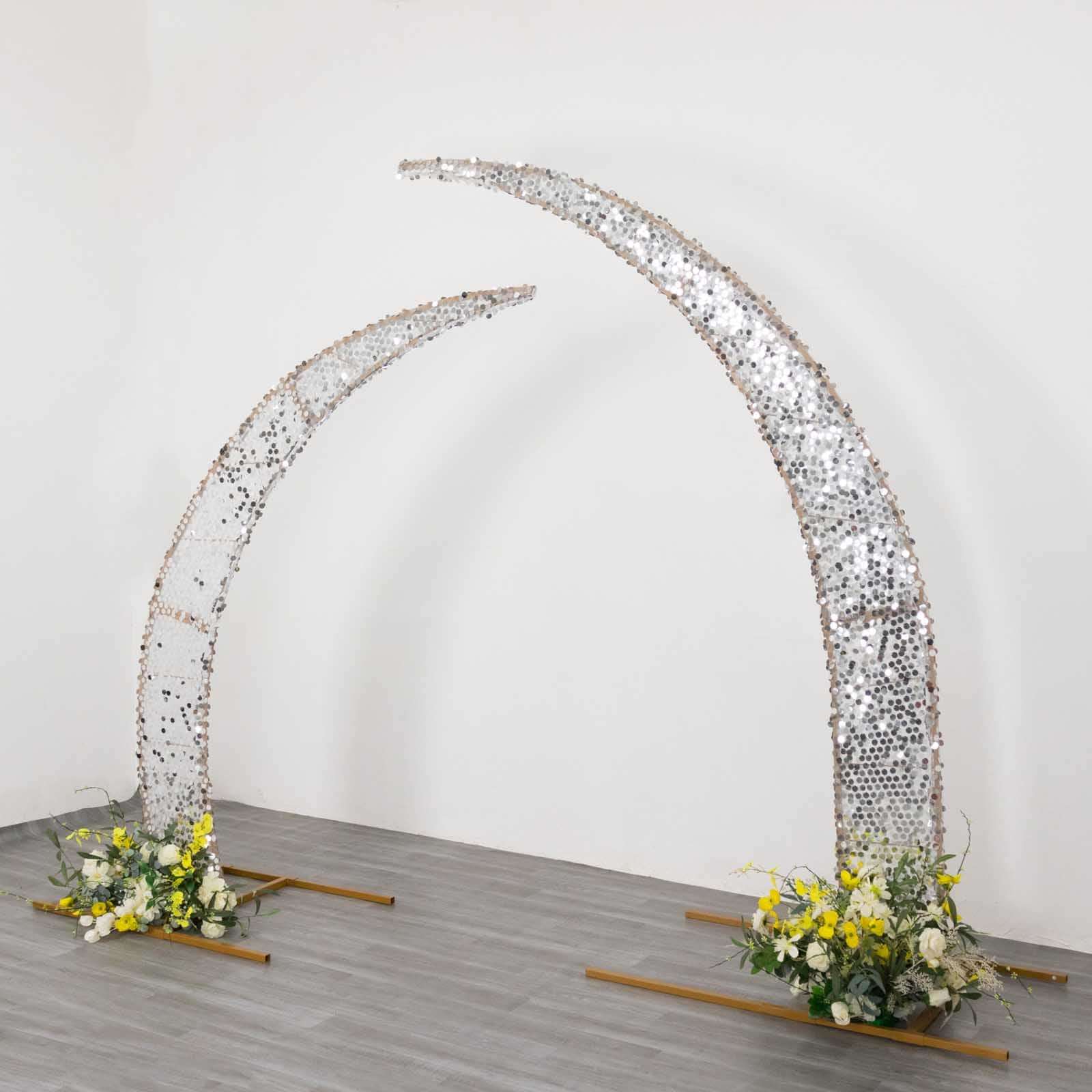 Set of 2 Silver Big Payette Sequin Wedding Arch Cover for Half Crescent Moon Backdrop Stand, Sparkly Double Sided - 6.5ft, 8ft - Image 4