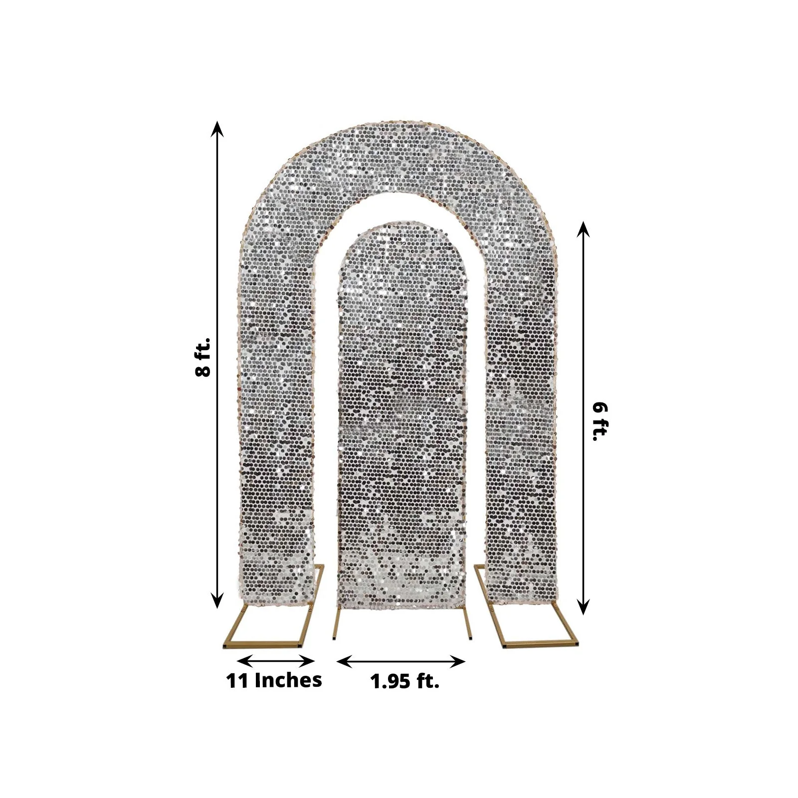 Set of 2 Silver Big Sequin Wedding Arch Covers for Round Top and Double Arch Chiara Backdrop Stands - 6ft,8ft - Image 3