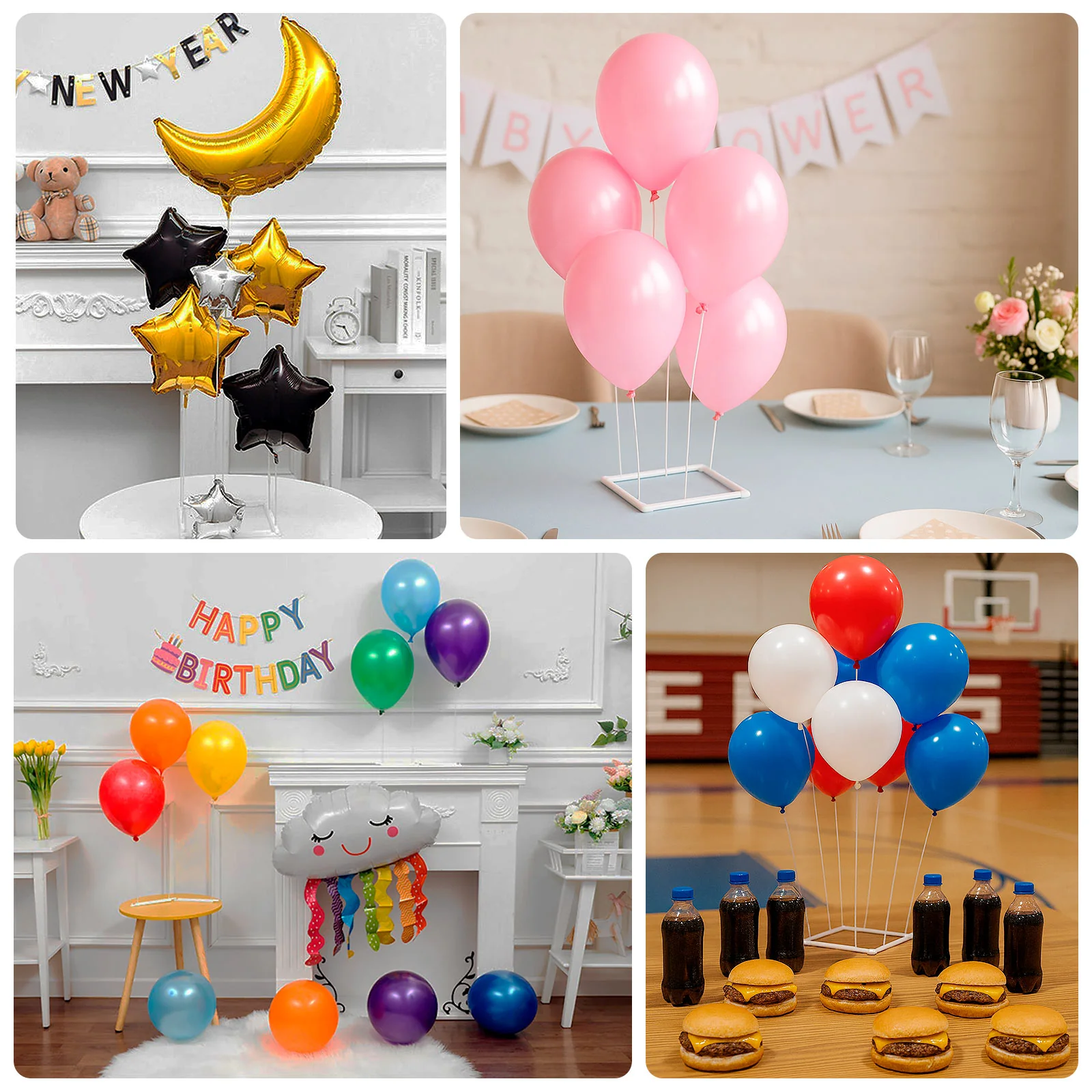 Set of 2 White Plastic Balloon Column Stand Kit with Interlocking Base, DIY Shapeable Balloon Tower Stick Holder for Table Centerpieces - Image 4