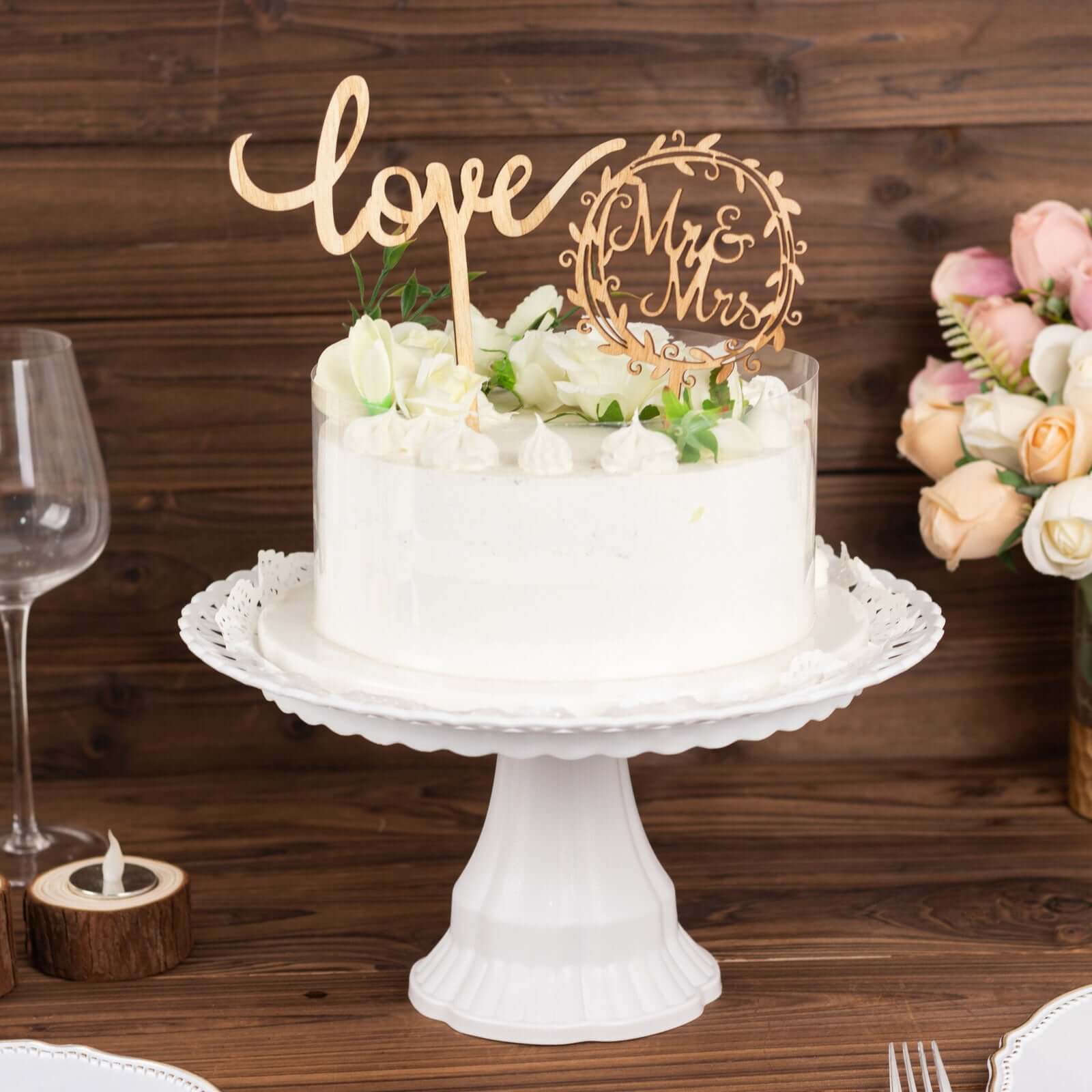 Set of 2 Wooden Cake Toppers Natural Mr & Mrs and Love Design - Rustic Wedding Cupcake Decorations - Image 10