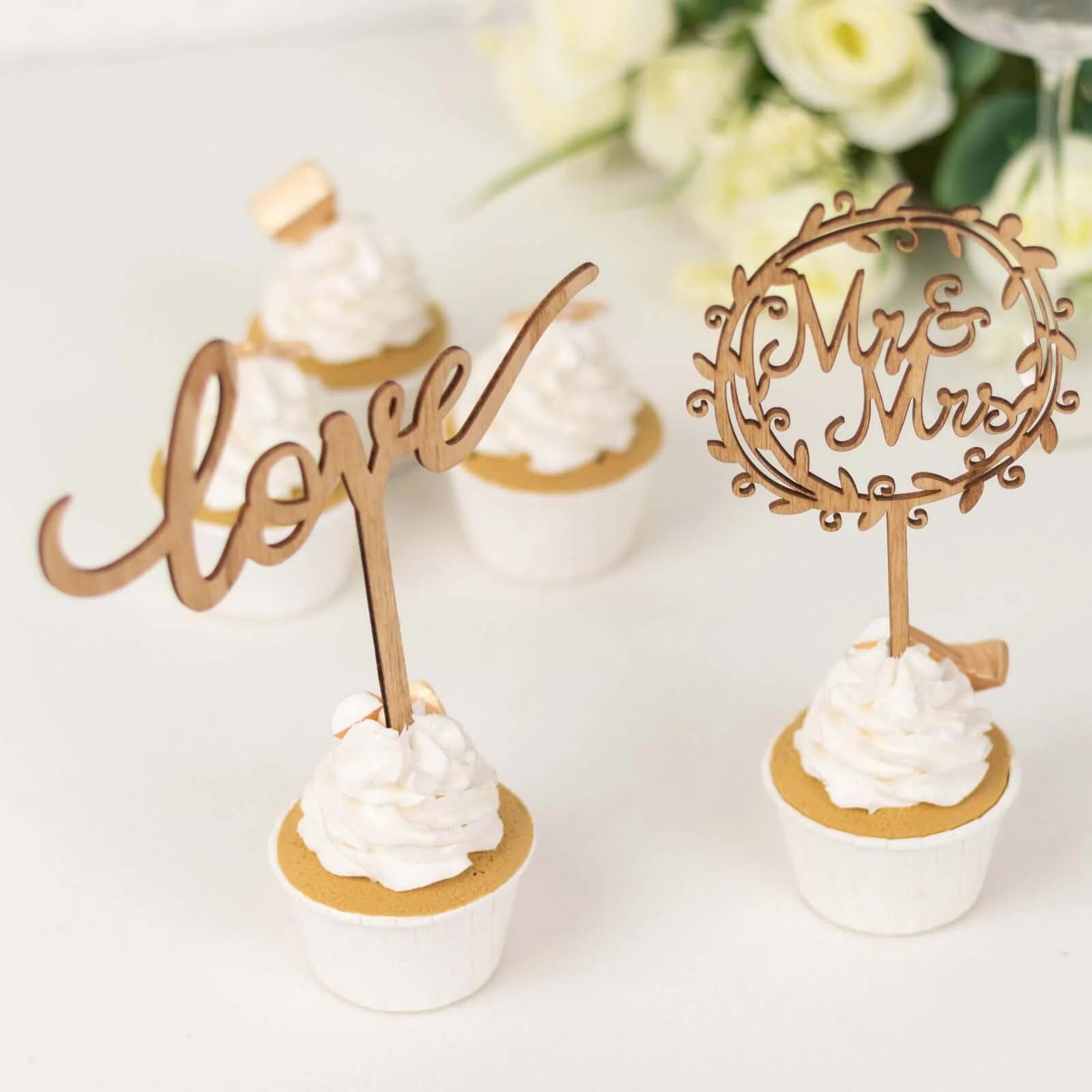 Set of 2 Wooden Cake Toppers Natural Mr & Mrs and Love Design - Rustic Wedding Cupcake Decorations - Image 13