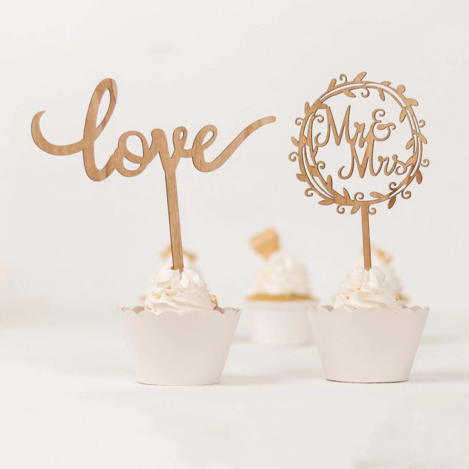 Set of 2 Wooden Cake Toppers Natural Mr & Mrs and Love Design - Rustic Wedding Cupcake Decorations - Image 14