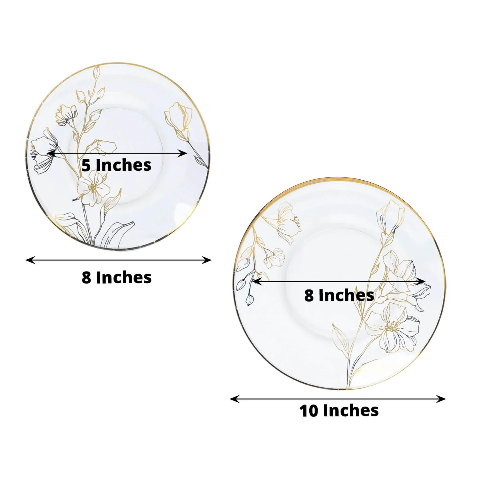 Set of 20 Plastic Round Dinner and Dessert Plates 8", 10" Clear with Metallic Gold Floral Design - Chic Disposable Dinnerware - Image 2