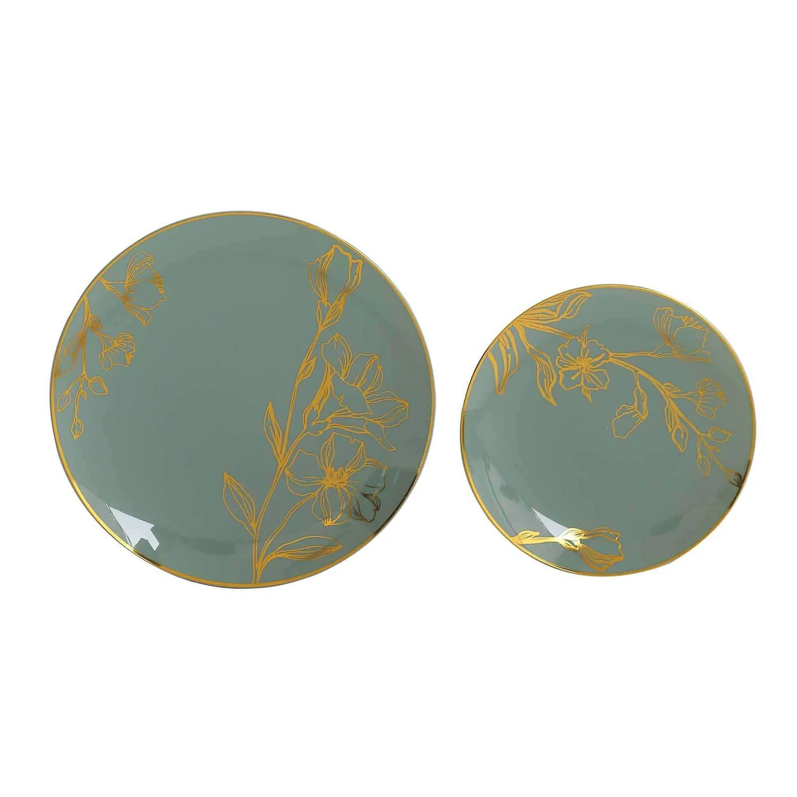 Set of 20 Plastic Round Dinner and Dessert Plates 8", 10" Dusty Sage Green with Metallic Gold Floral Design - Chic Disposable Dinnerware - Image 7