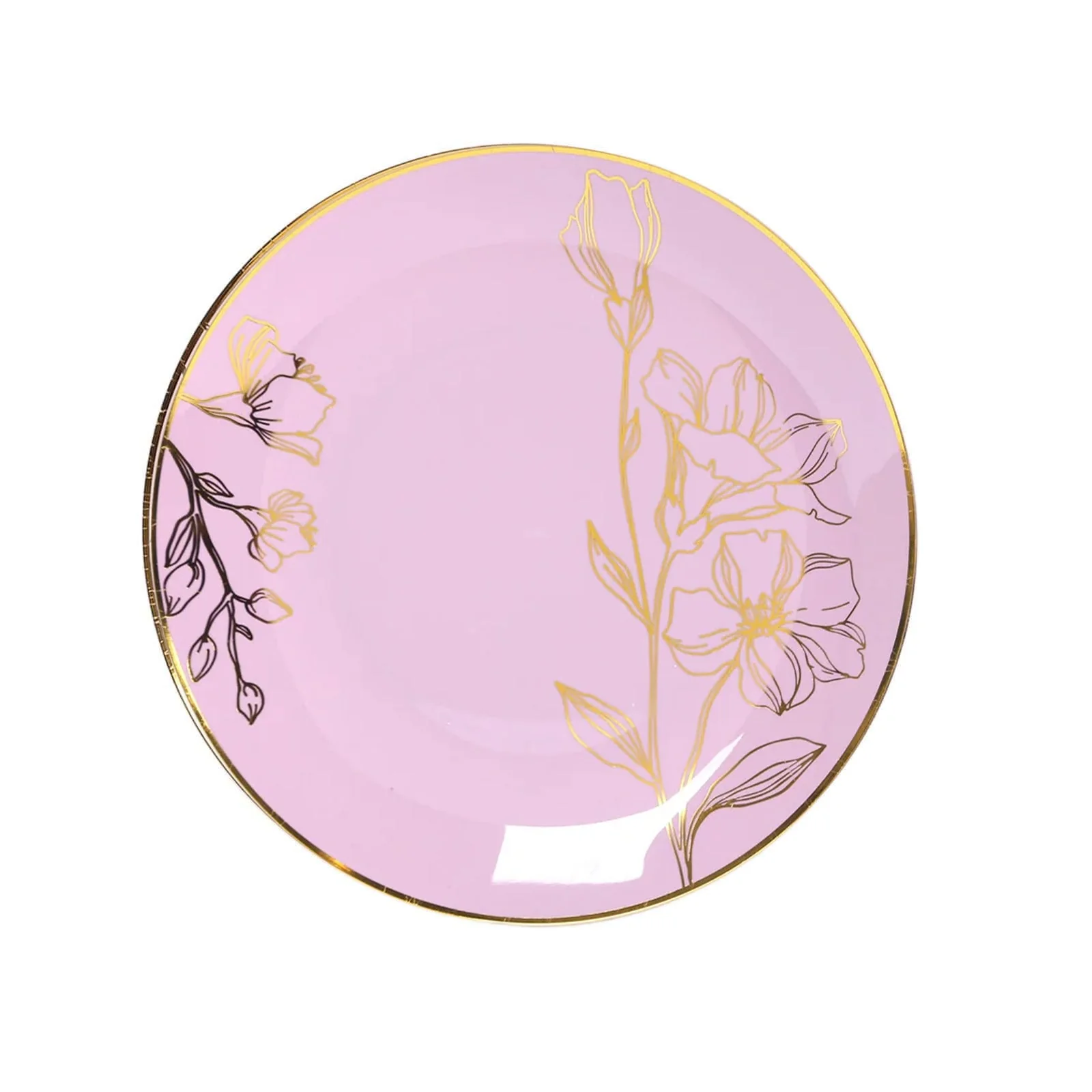 Set of 20 Plastic Round Dinner and Dessert Plates 8", 10" Lavender Lilac with Metallic Gold Floral Design - Chic Disposable Dinnerware - Image 6