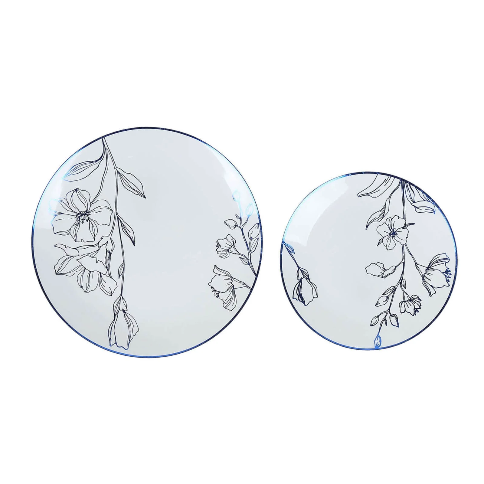 Set of 20 Plastic Round Dinner and Dessert Plates 8", 10" White with Metallic Blue Floral Design - Chic Disposable Dinnerware - Image 6