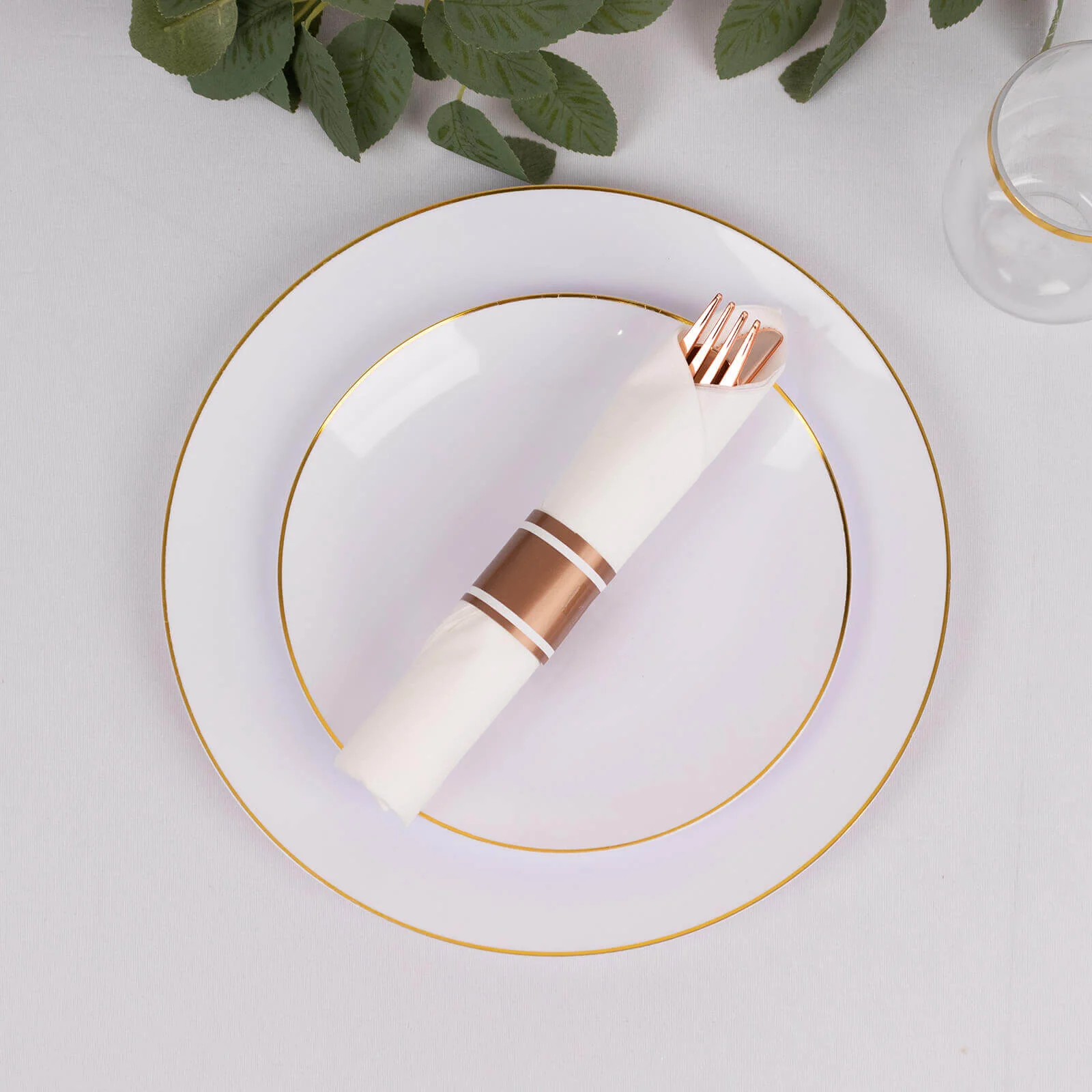Set of 24 Plastic Silverware with Pre-Rolled White Paper Napkins Rose Gold - Disposable Wrapped Cutlery Set - Image 11
