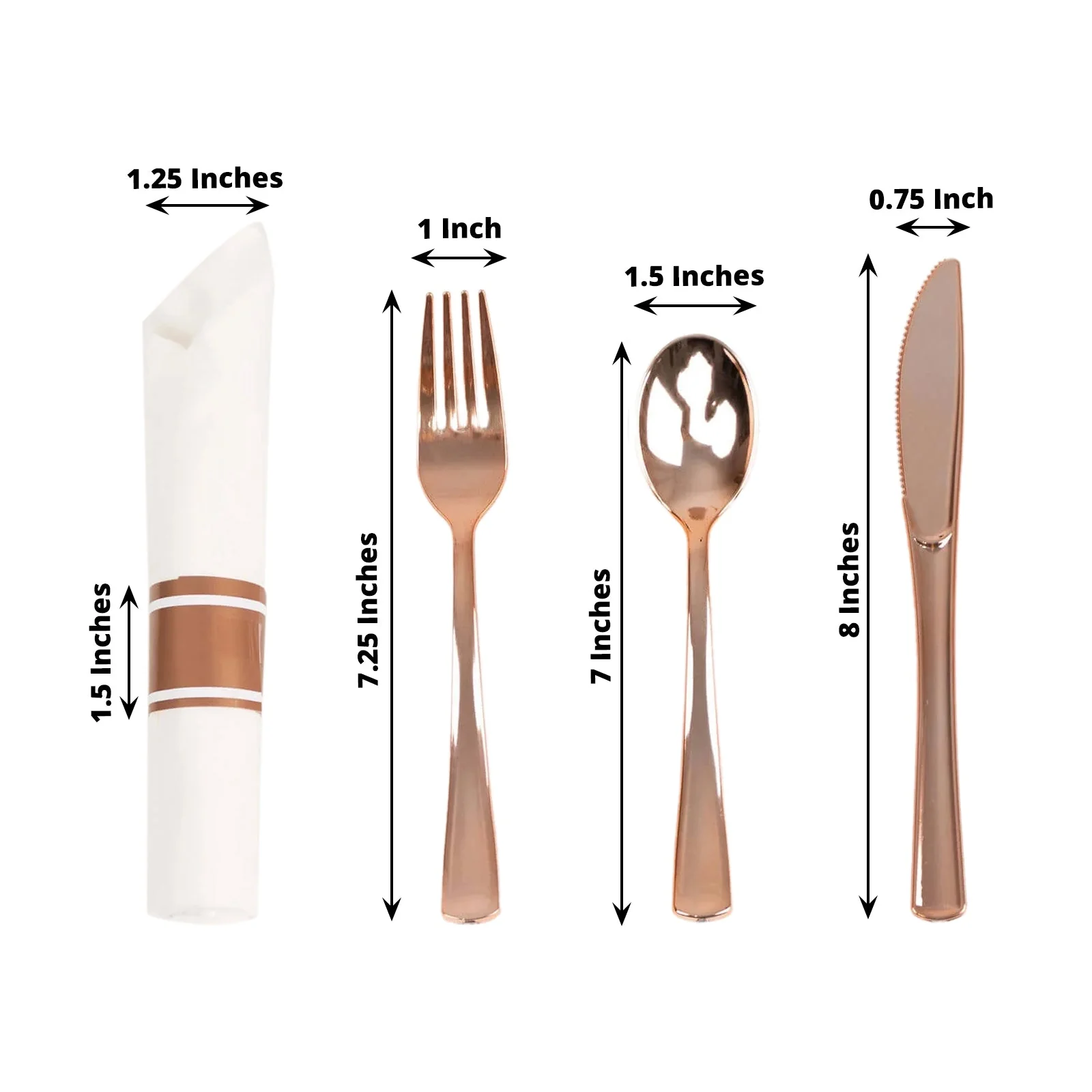 Set of 24 Plastic Silverware with Pre-Rolled White Paper Napkins Rose Gold - Disposable Wrapped Cutlery Set - Image 3