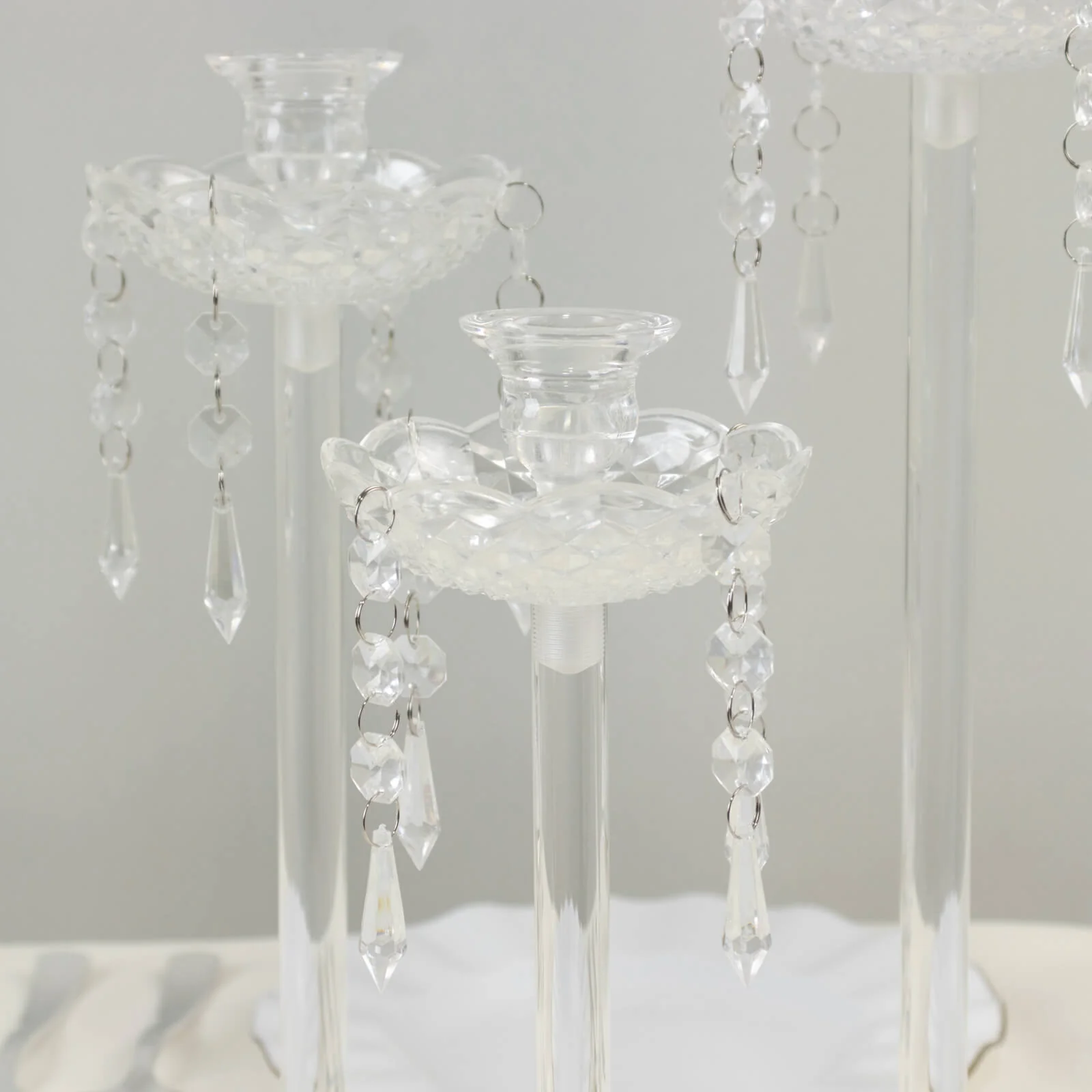 Set of 3 Acrylic Candle Holders with Hanging Bead & Prism Accents – Taper Candlestick Stands - 11",13",15" - Image 8