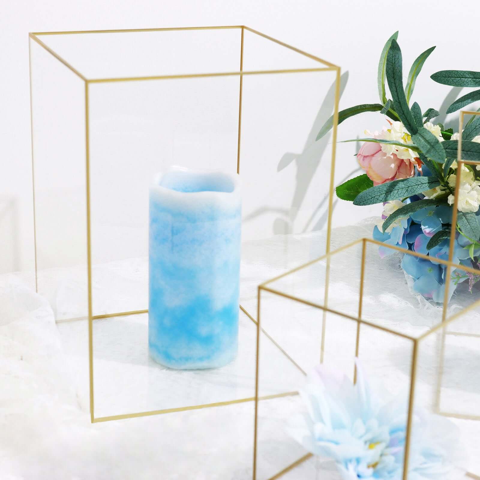 Set of 3 Acrylic Pillar Candle Holders 6", 8", 10" Clear Flower Display Boxes with Gold Rims - Decorative Centerpieces - Image 10