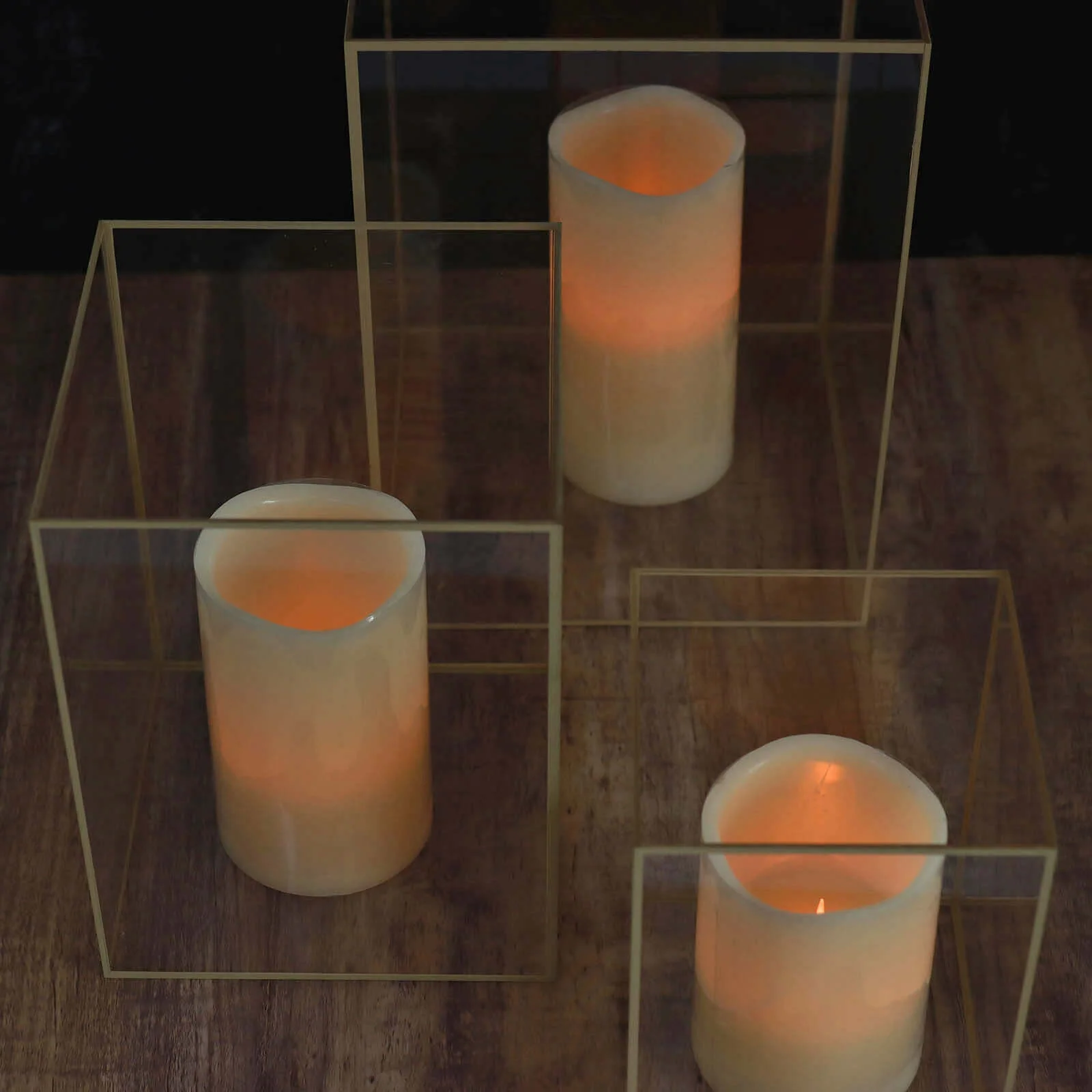 Set of 3 Acrylic Pillar Candle Holders 6", 8", 10" Clear Flower Display Boxes with Gold Rims - Decorative Centerpieces - Image 11