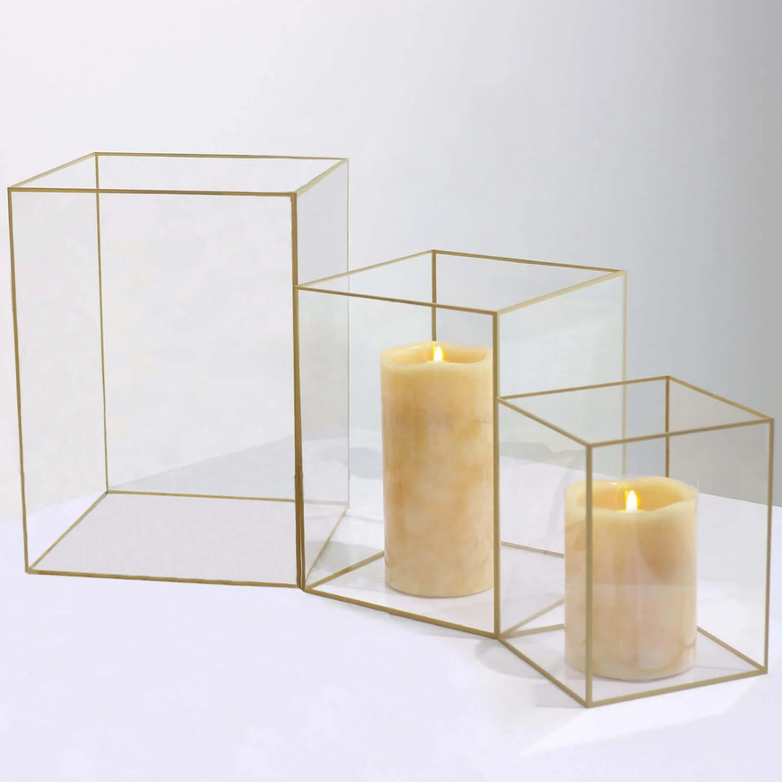 Set of 3 Acrylic Pillar Candle Holders 6", 8", 10" Clear Flower Display Boxes with Gold Rims - Decorative Centerpieces - Image 6