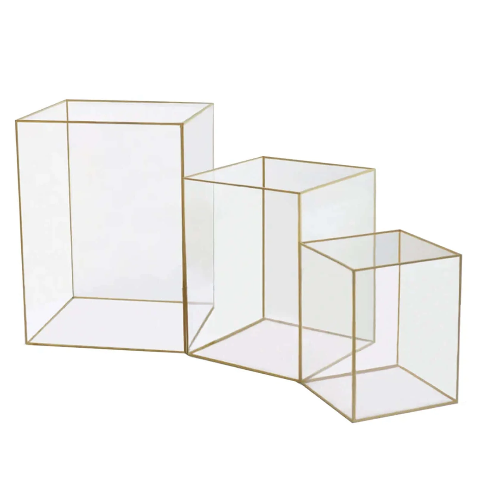 Set of 3 Acrylic Pillar Candle Holders 6", 8", 10" Clear Flower Display Boxes with Gold Rims - Decorative Centerpieces - Image 7