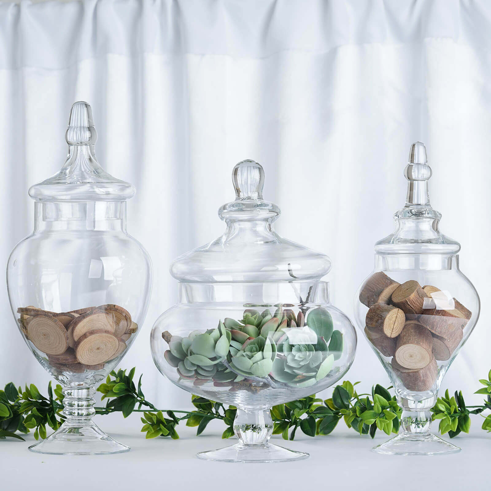 Set of 3 Clear Glass Candy Jars 10"/12"/14" Pedestal Apothecary Design with Snap-On Lids - Party Favor Containers for Events - Image 6