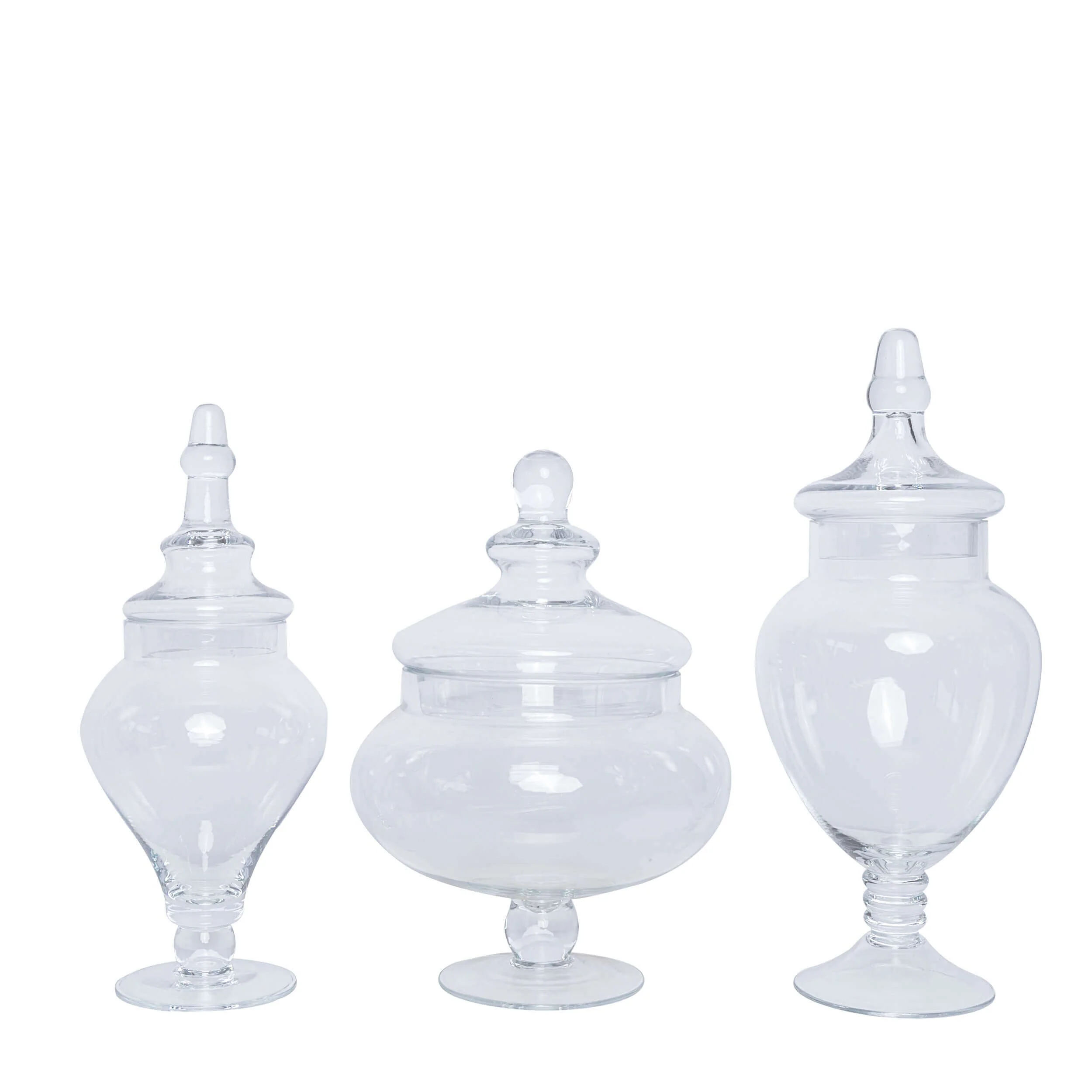 Set of 3 Clear Glass Candy Jars 10"/12"/14" Pedestal Apothecary Design with Snap-On Lids - Party Favor Containers for Events - Image 7