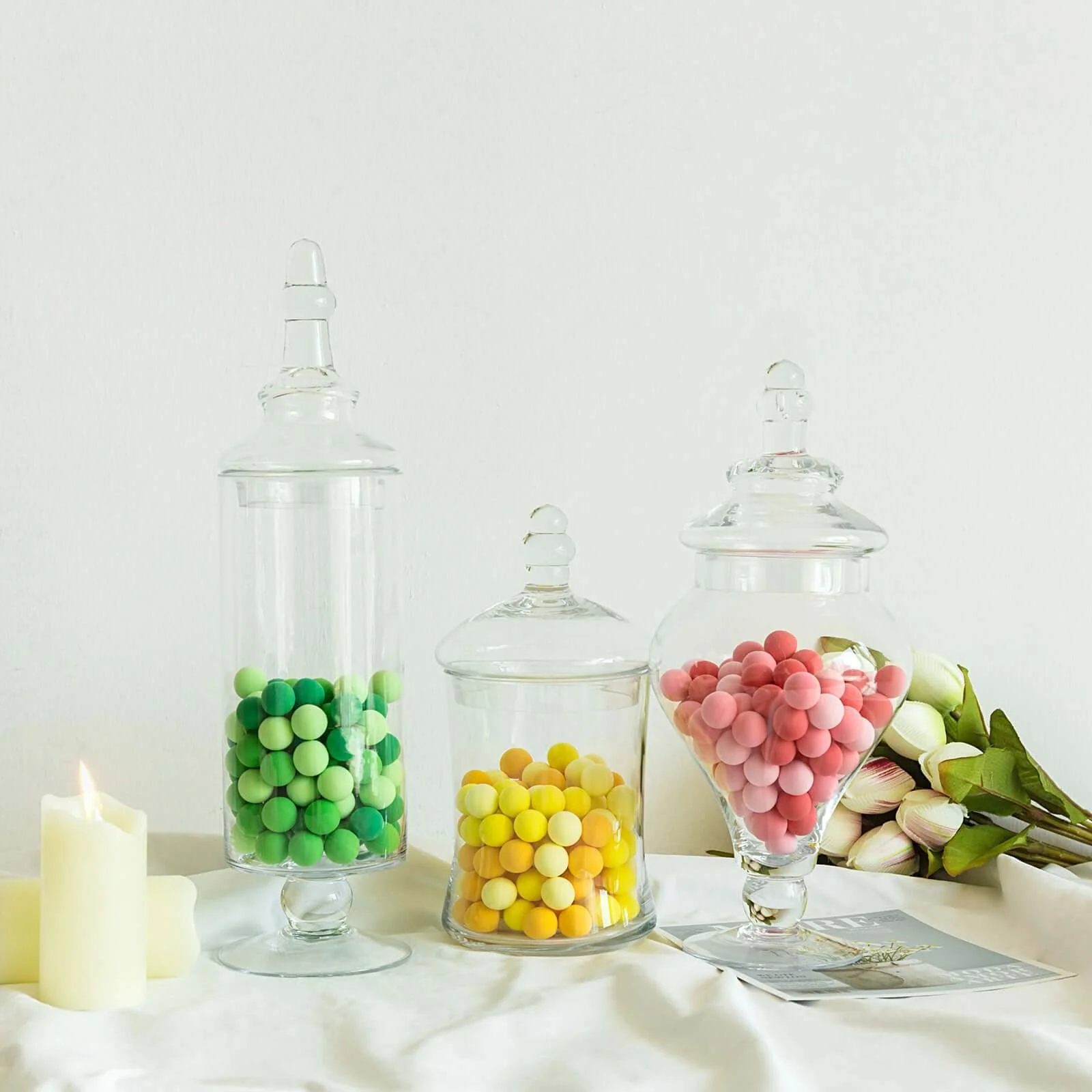 Set of 3 Clear Glass Candy Jars 9"/13"/14" Modern Apothecary Design with Snap-On Lids - Party Favor Containers for Events - Image 2