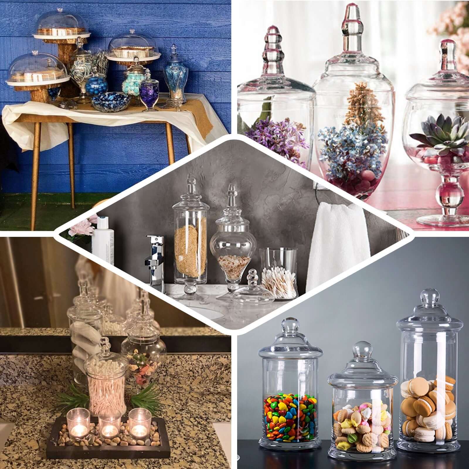 Set of 3 Clear Glass Jars 8.5", 9", 10" Apothecary Design with Snap-On Lids - Decorative Footed Candy Buffet Containers - Image 4