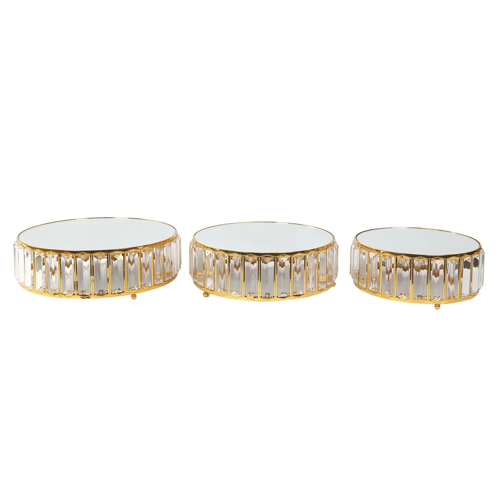 Set of 3 Crystal Pendant Gold Metal Cake Stands, Stackable Round Dessert Display Trays with Mirror Top - 9",11",12" - Image 9
