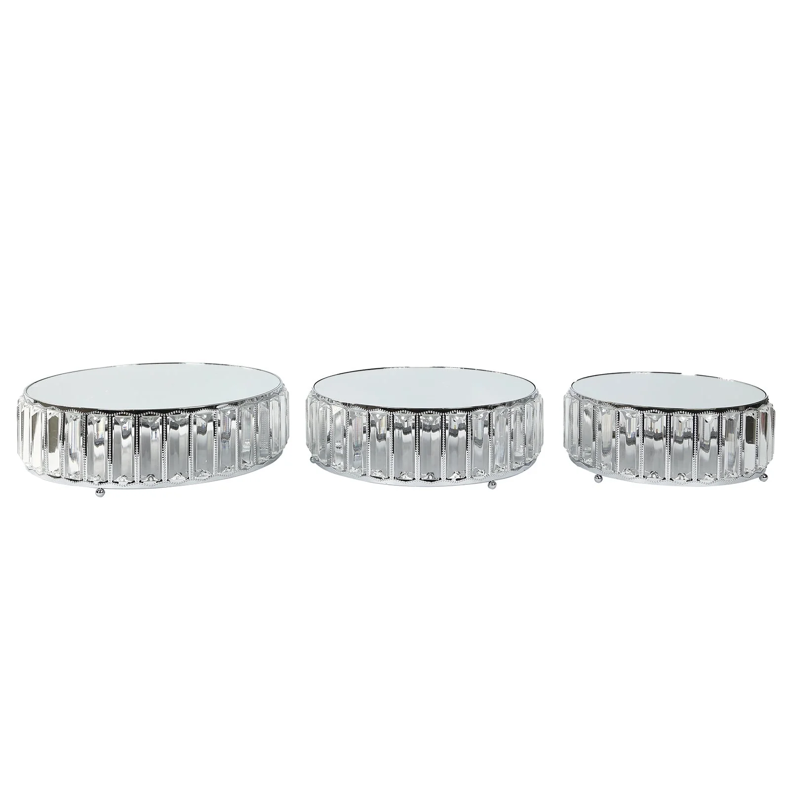 Set of 3 Crystal Pendant Silver Metal Cake Stands, Stackable Round Dessert Display Trays with Mirror Top - 9",11",12" - Image 9