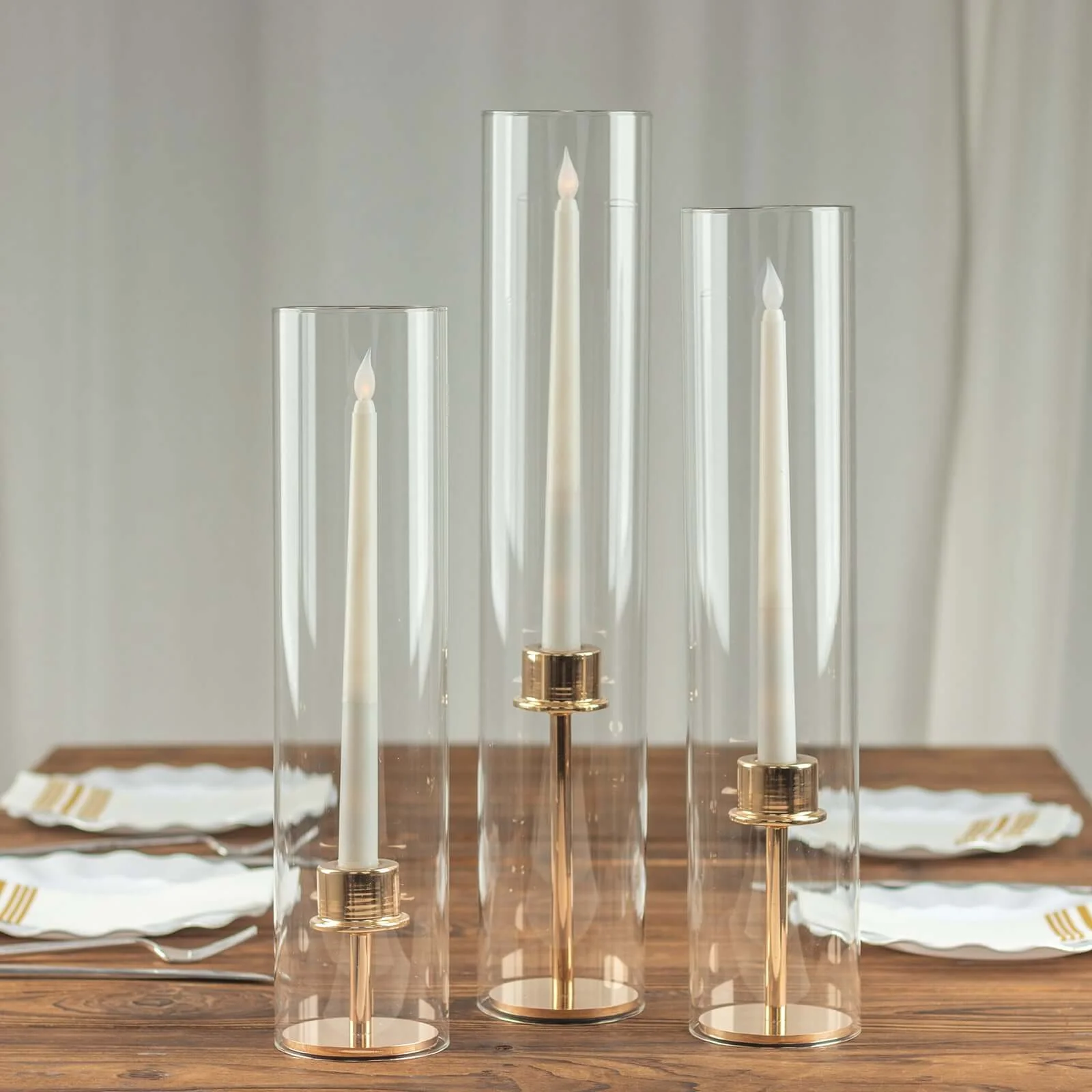 Set of 3 Glass Candle Sleeves Hurricane Shades 15", 17", 19" Clear - Versatile 3.5" Wide Pillar Candle Holders Table Centerpiece for Events - Image 8