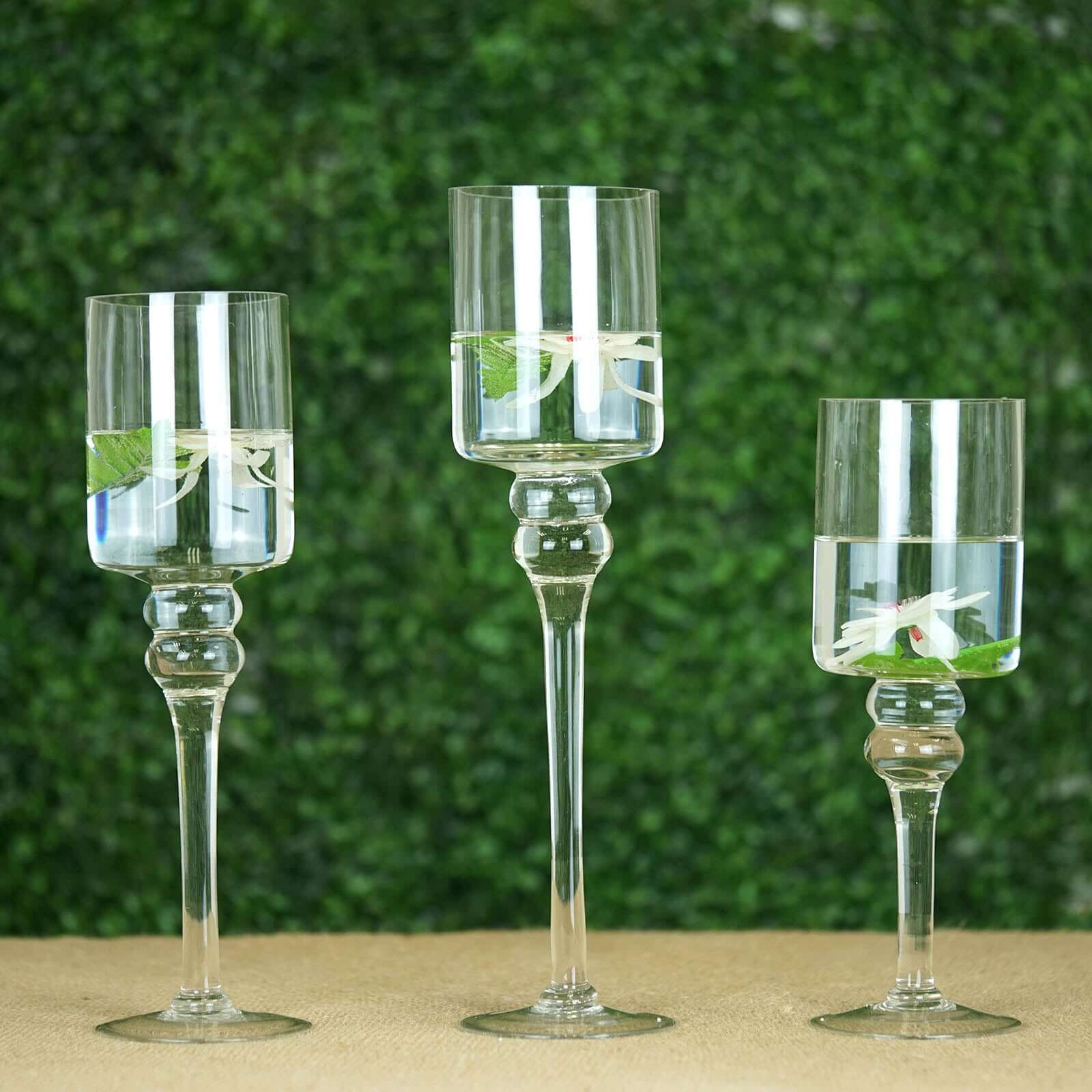 Set of 3 Glass Cylinder Vases Long Stem 12", 14", 16" Clear - Tealight Candle Holders - Image 7