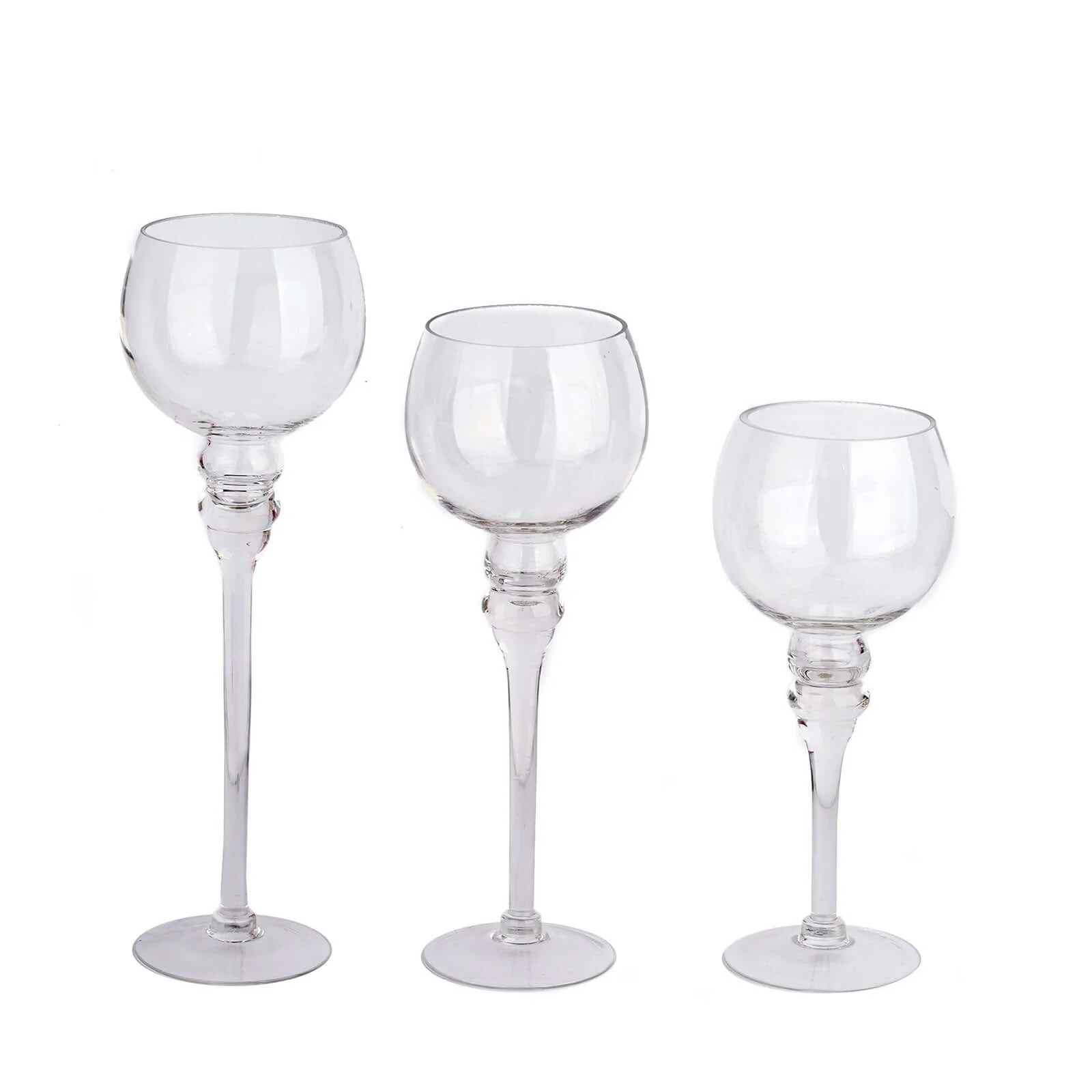 Set of 3 Glass Globe Vases Long Stem 12", 14", 16" Clear - Tealight Candle Holder Centerpieces for Weddings - Image 7