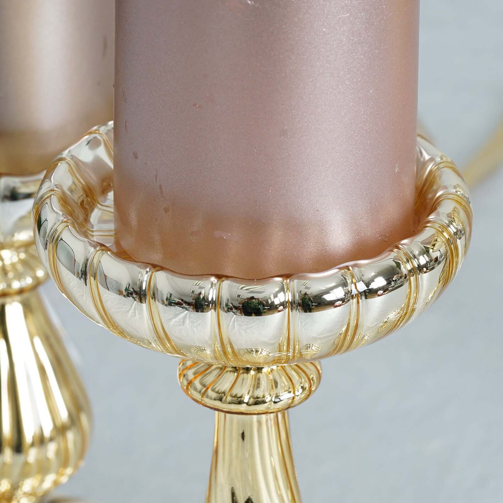 Set of 3 Gold Mercury Glass Candle Holder Stands 7", 8", 10" Pillar Design - Votive Centerpieces for Weddings & Events - Image 6