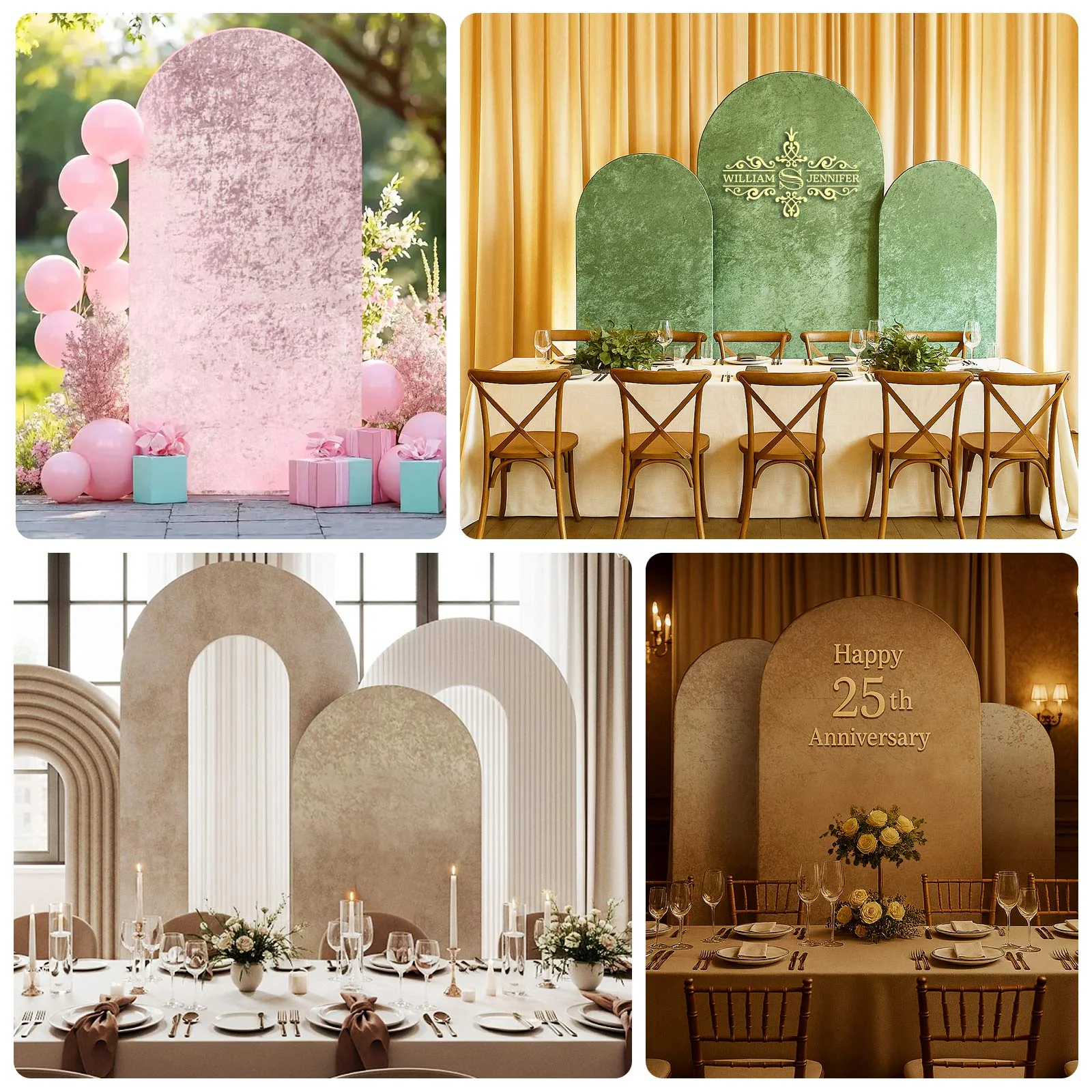 Set of 3 Hunter Emerald Green Crushed Velvet Chiara Wedding Arch Covers For Round Top Backdrop Stands 5ft, 6ft, 7ft - Image 5
