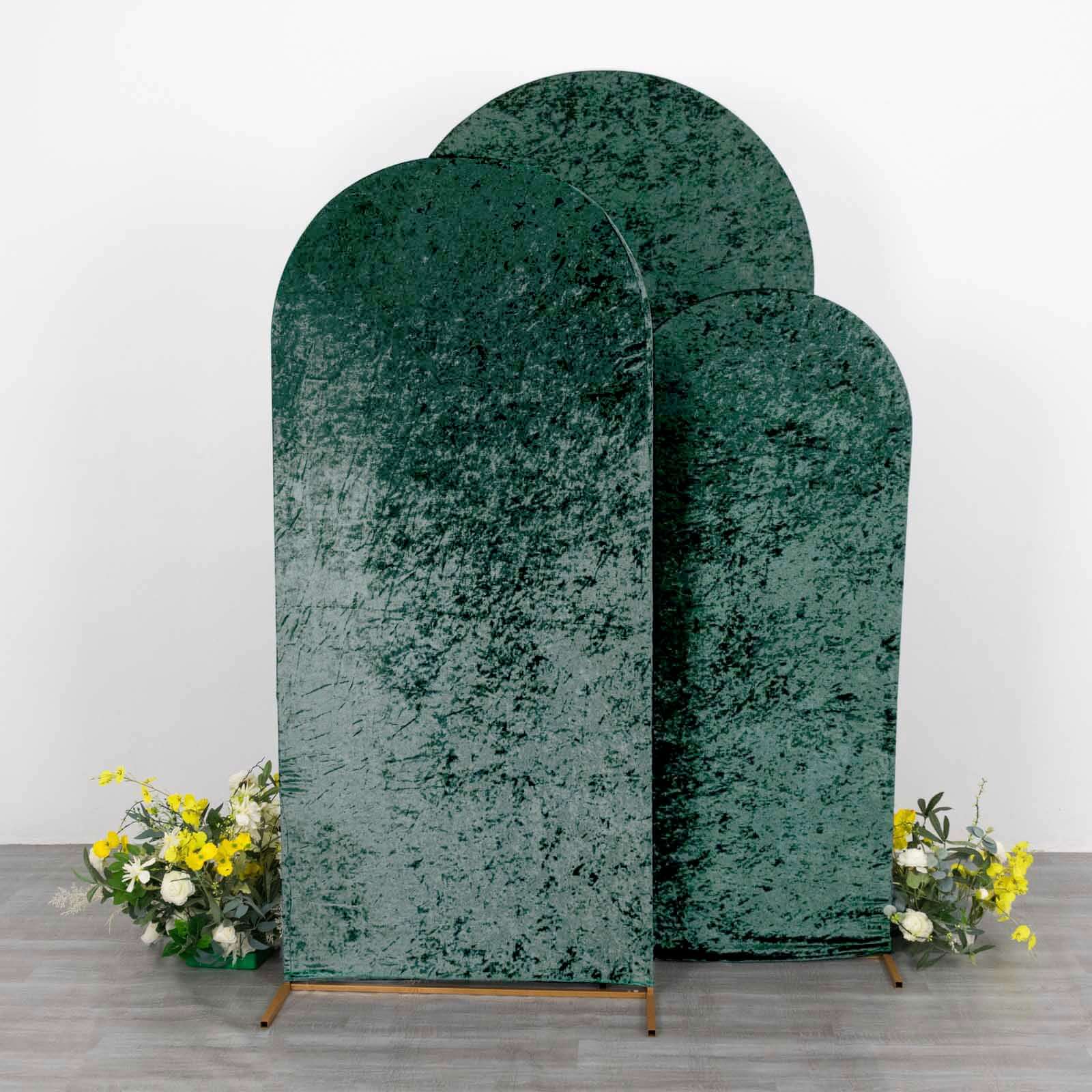 Set of 3 Hunter Emerald Green Crushed Velvet Chiara Wedding Arch Covers For Round Top Backdrop Stands 5ft, 6ft, 7ft - Image 6