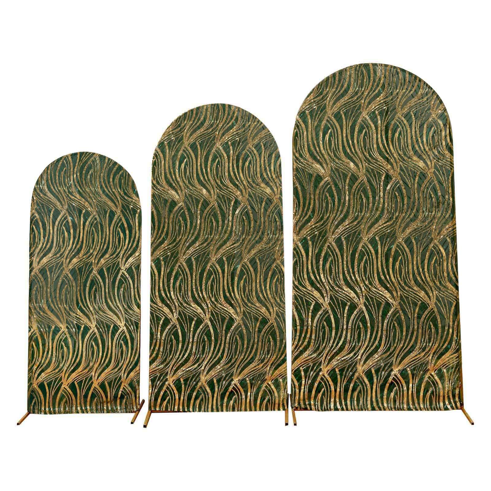 Set of 3 Hunter Emerald Green Wave Mesh Chiara Backdrop Stand Covers - Image 7