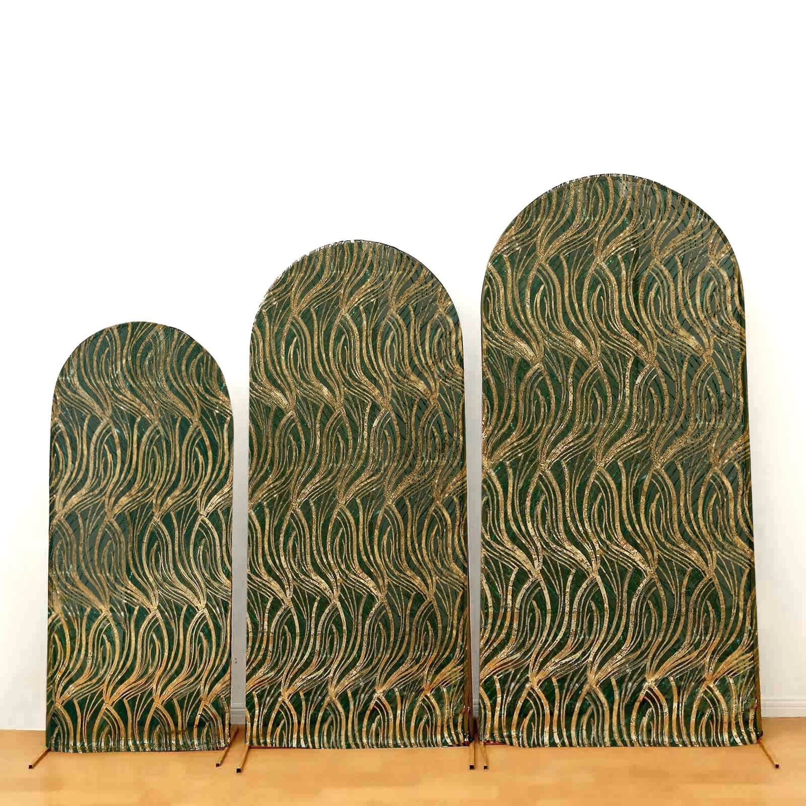 Set of 3 Hunter Emerald Green Wave Mesh Chiara Backdrop Stand Covers - Image 9