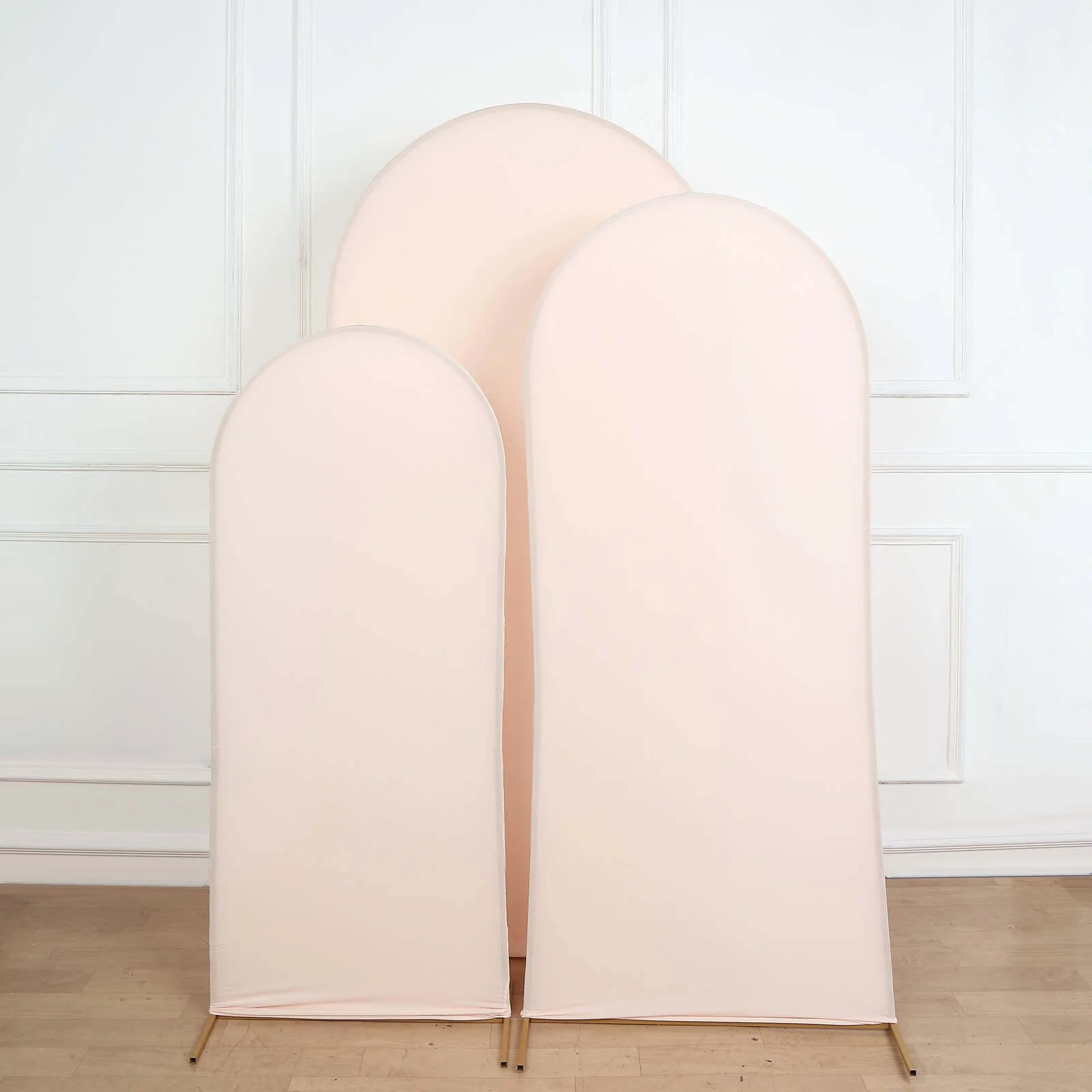 Set of 3 Matte Blush Spandex Fitted Wedding Arch Covers For Round Top Chiara Backdrop Stands 5ft, 6ft, 7ft - Image 2