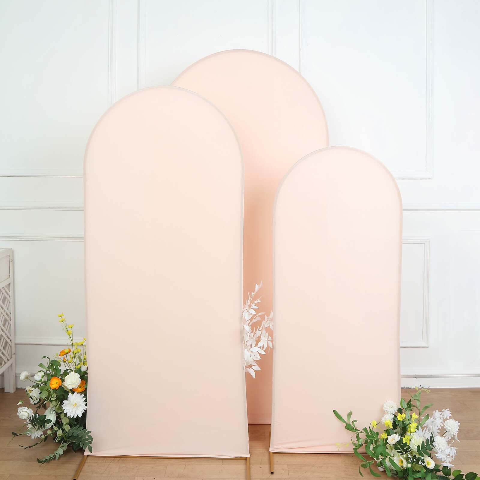 Set of 3 Matte Blush Spandex Fitted Wedding Arch Covers For Round Top Chiara Backdrop Stands 5ft, 6ft, 7ft - Image 7