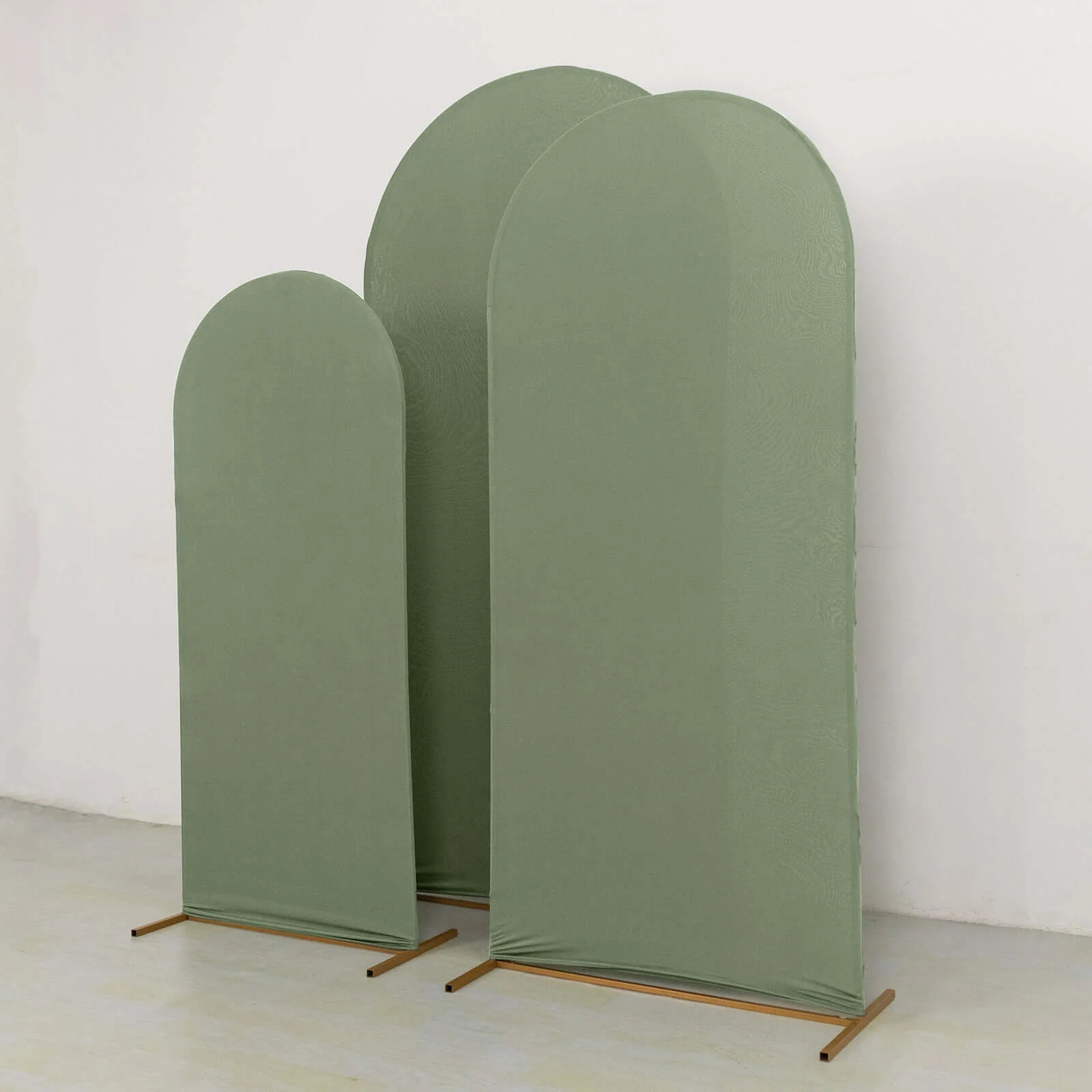 Set of 3 Matte Dusty Sage Green Spandex Fitted Wedding Arch Covers For Round Top Chiara Backdrop Stands 5ft, 6ft, 7ft - Image 2
