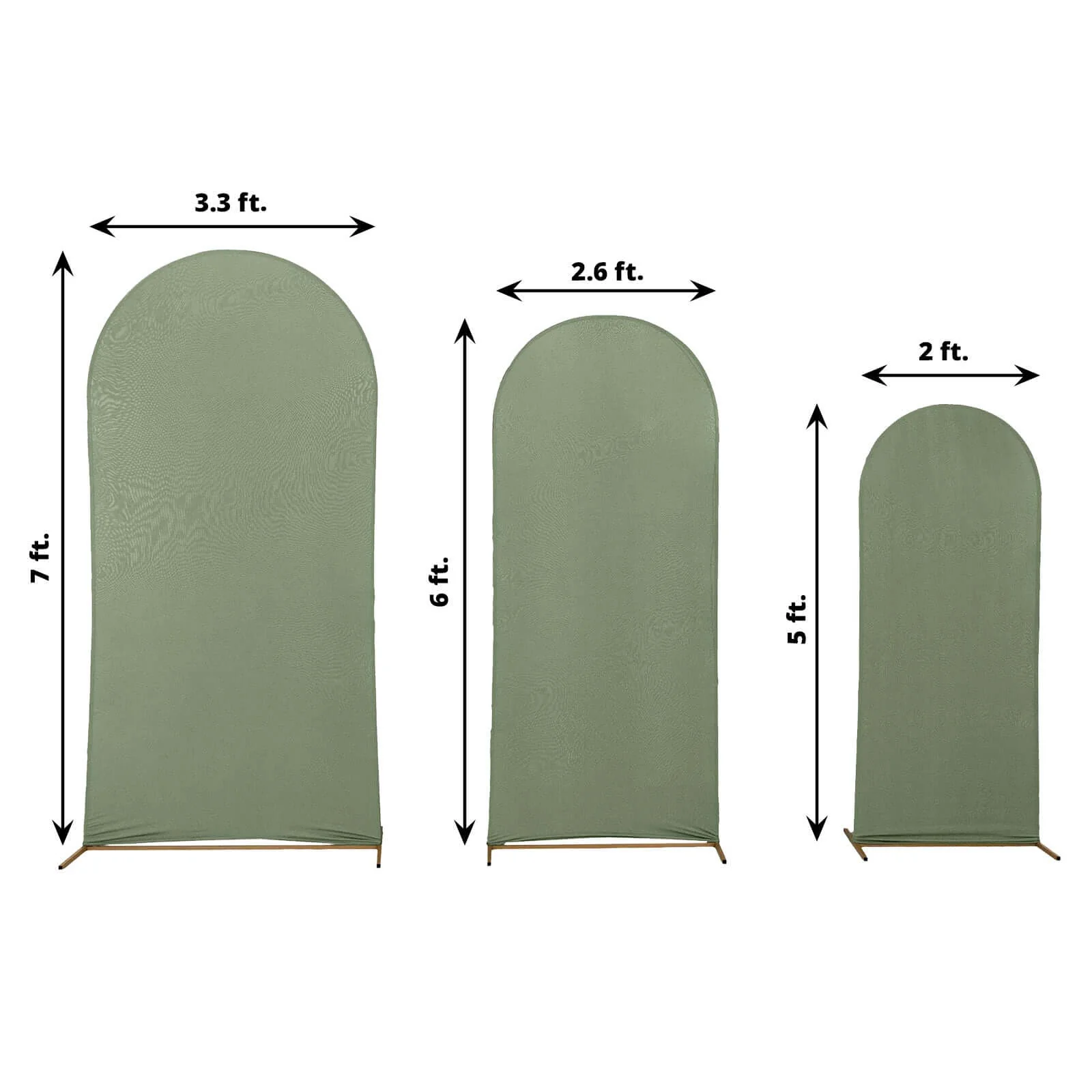 Set of 3 Matte Dusty Sage Green Spandex Fitted Wedding Arch Covers For Round Top Chiara Backdrop Stands 5ft, 6ft, 7ft - Image 3