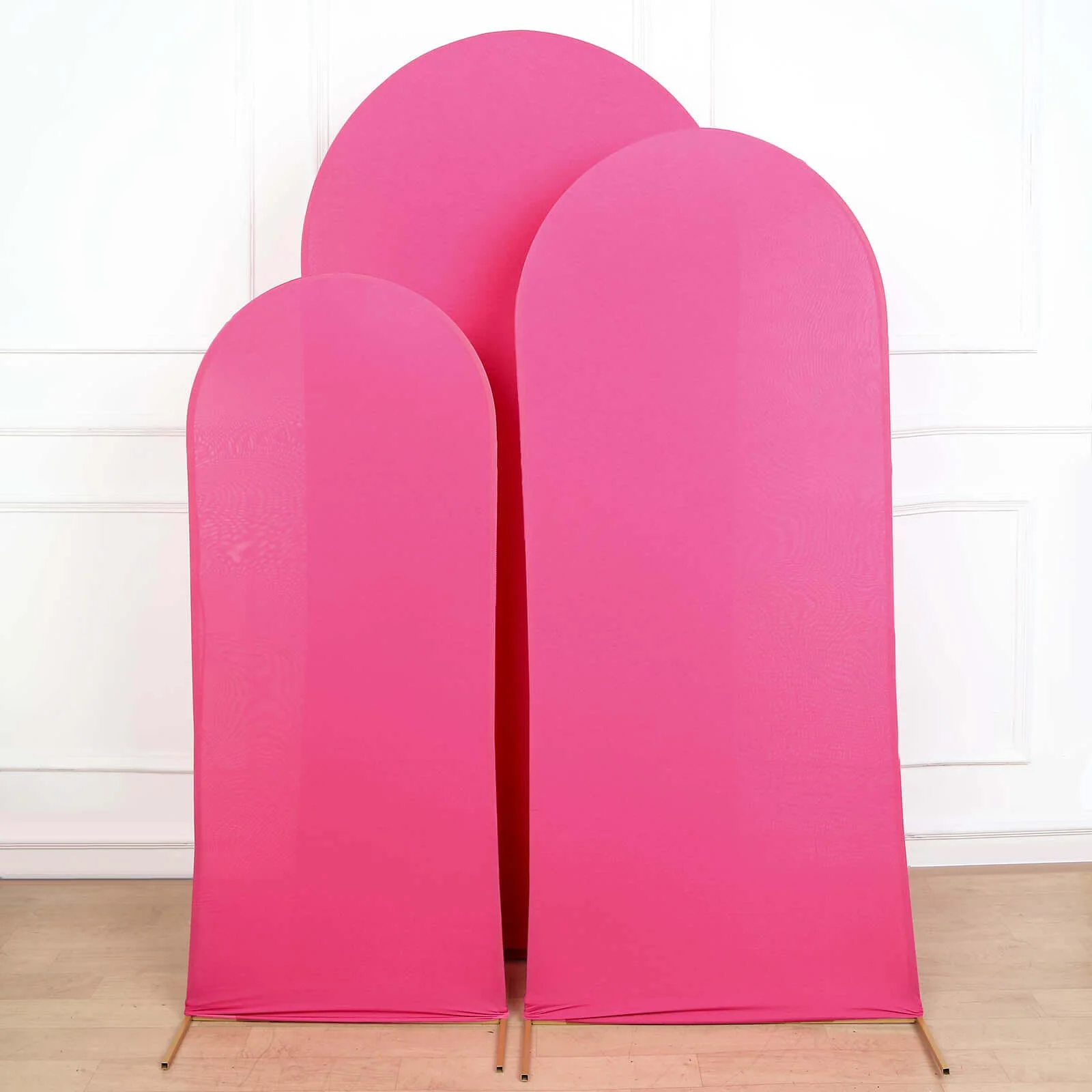 Set of 3 Matte Fuchsia Spandex Fitted Wedding Arch Covers For Round Top Chiara Backdrop Stands 5ft, 6ft, 7ft - Image 2