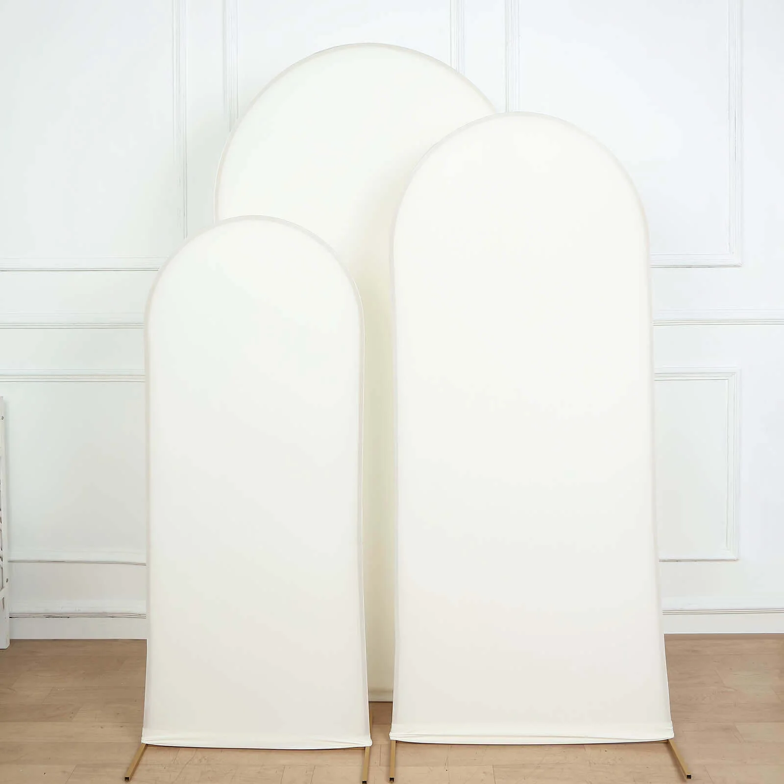 Set of 3 Matte Ivory Spandex Fitted Wedding Arch Covers For Round Top Chiara Backdrop Stands 5ft, 6ft, 7ft - Image 2